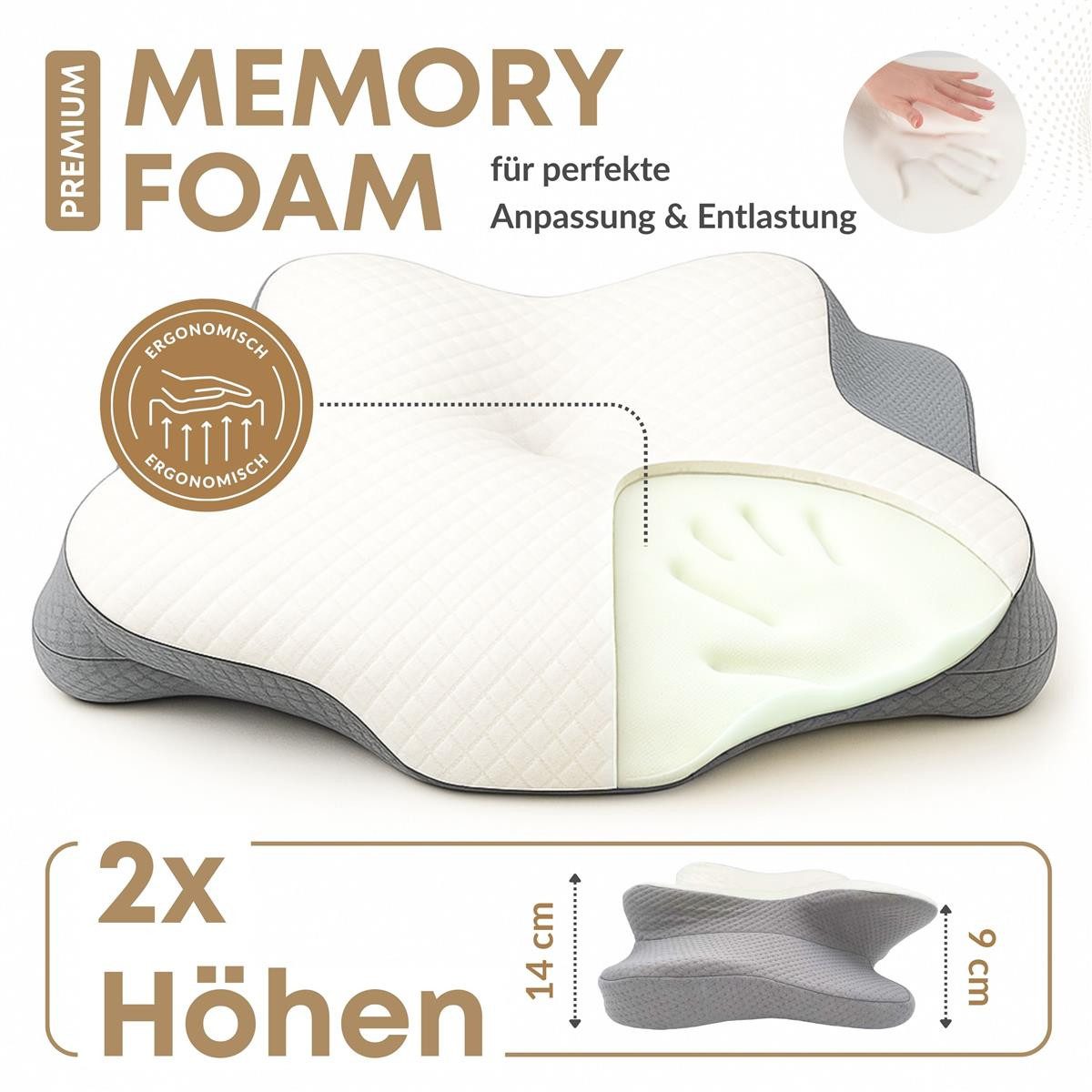 SEI Design Nackenstützkissen Sei Design orthopädisches Nackenstützkissen VISCO AIR, Viscoelastisch, Füllung: Memory Schaum, Bezug: Cooling & Lyocell – atmungsak – Bild 4 von 5