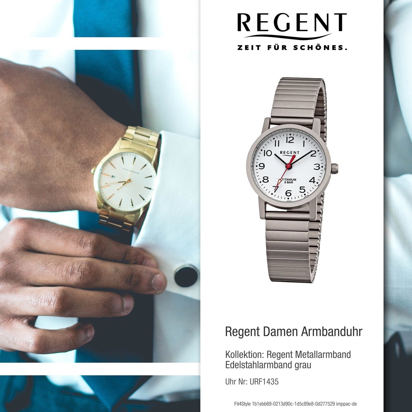 Damen Regent grau, Regent Damenuhr groß Gehäuse, (ca. Edelstahlarmband 27mm) Armbanduhr extra Quarzuhr rundes Analog,