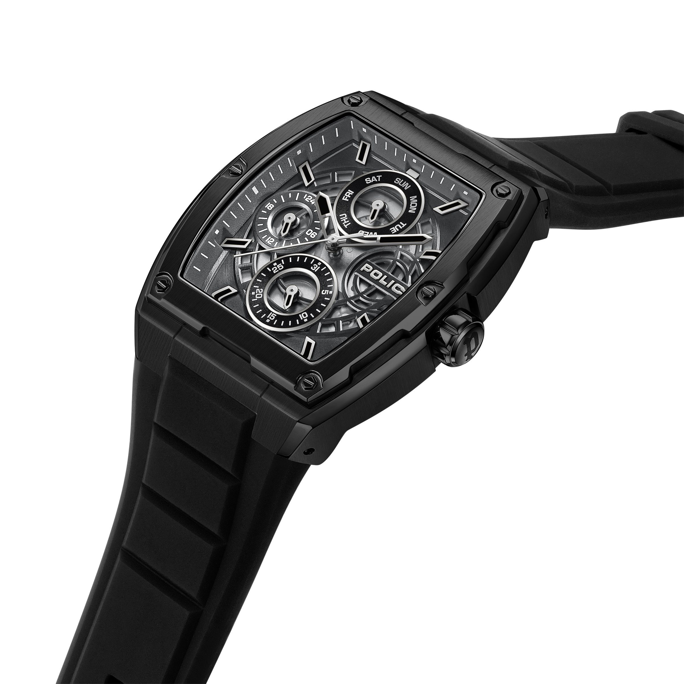 Police Quarzuhr Creed PEWJQ0004501, Armbanduhr, Herrenuhr, Silikonarmband, analog, Tag, Wochentag
