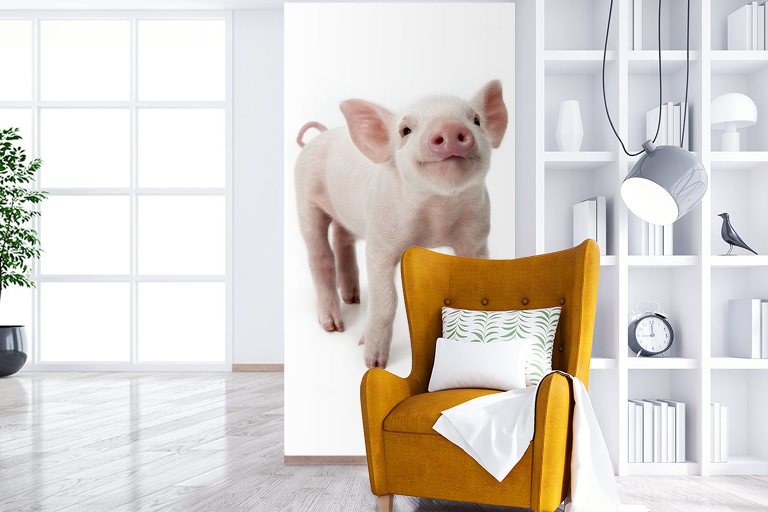 Weiß, (2 Fototapete Tiere Schwein für bedruckt, Matt, Schlafzimmer - Küche, Vliestapete Wohnzimmer MuchoWow St), - Fototapete