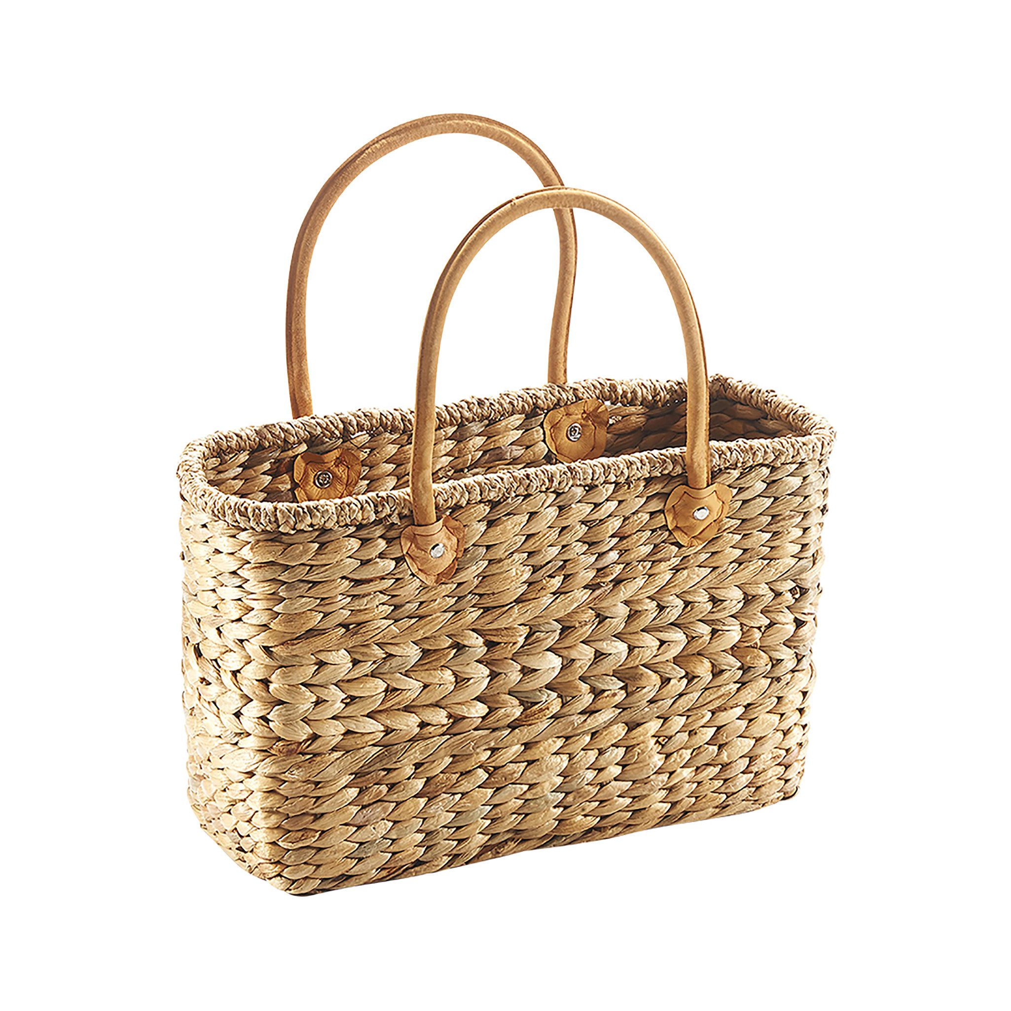 Shopper Korbtasche aus Wasserhyazinthe mit Lederhenkel