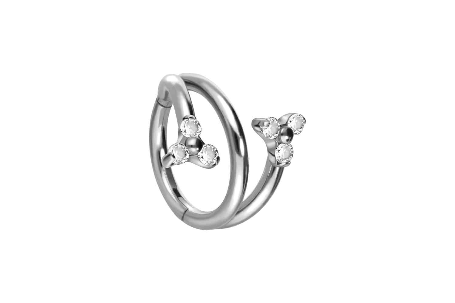 Piercing-Set Titan Segmentring Clicker 3 RINGE + 2 KRISTALLBLUMEN