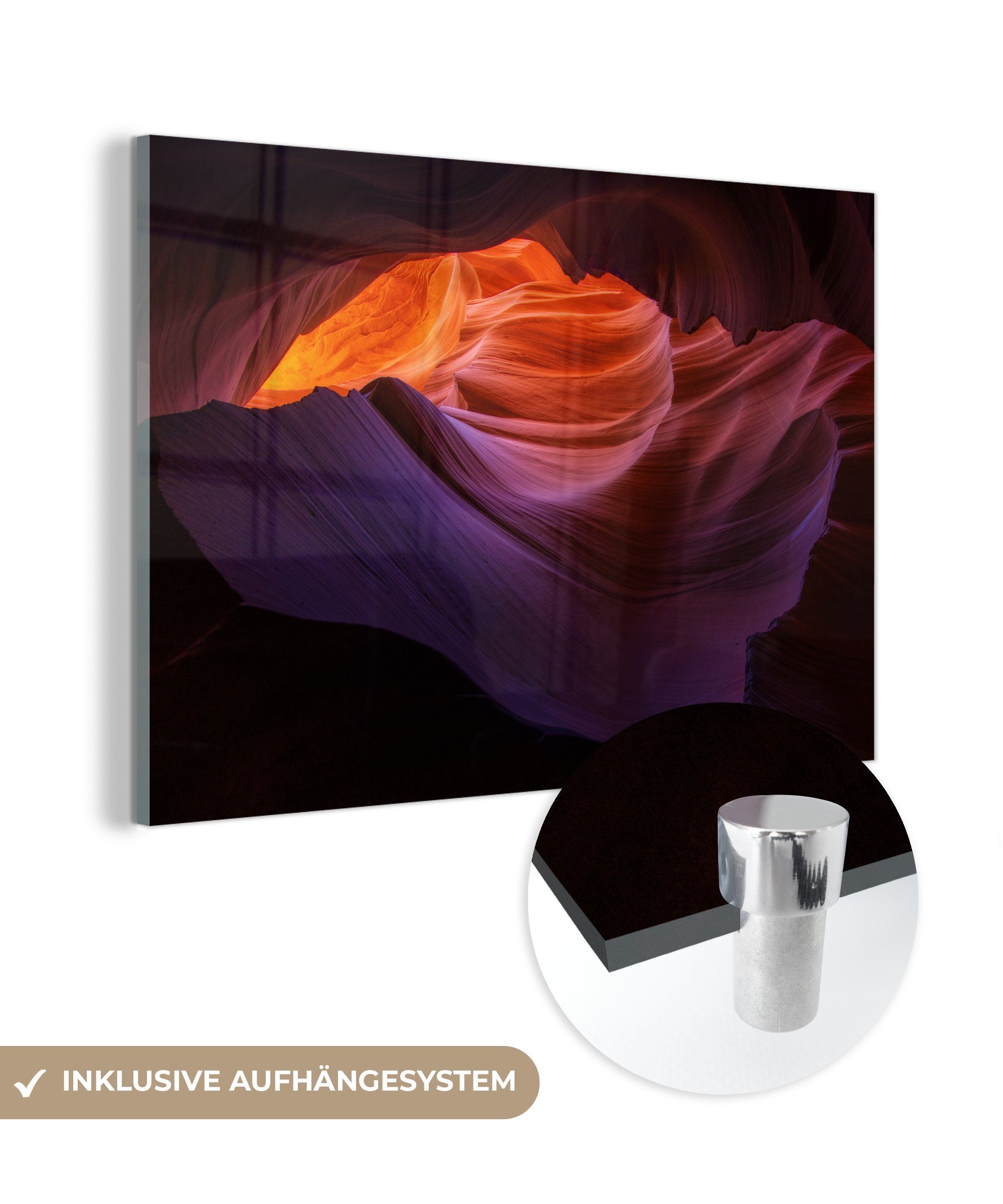 MuchoWow Acrylglasbild Gewellte Felsen des Antelope Canyon in den USA, (1 St), Acrylglasbilder Wohnzimmer & Schlafzimmer