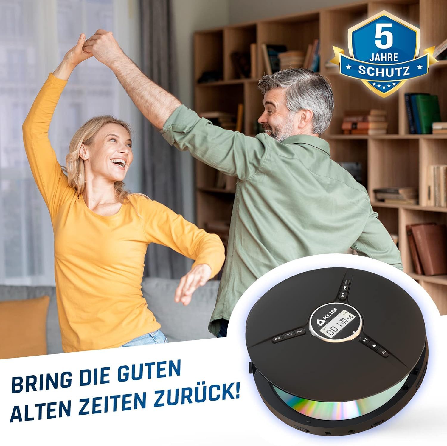 KLIM tragbarer Discman mit Kopfhörer Stereo-CD Player (hochwertiger CD-Spieler für unverwechselbares Hörerlebnis, MP3)