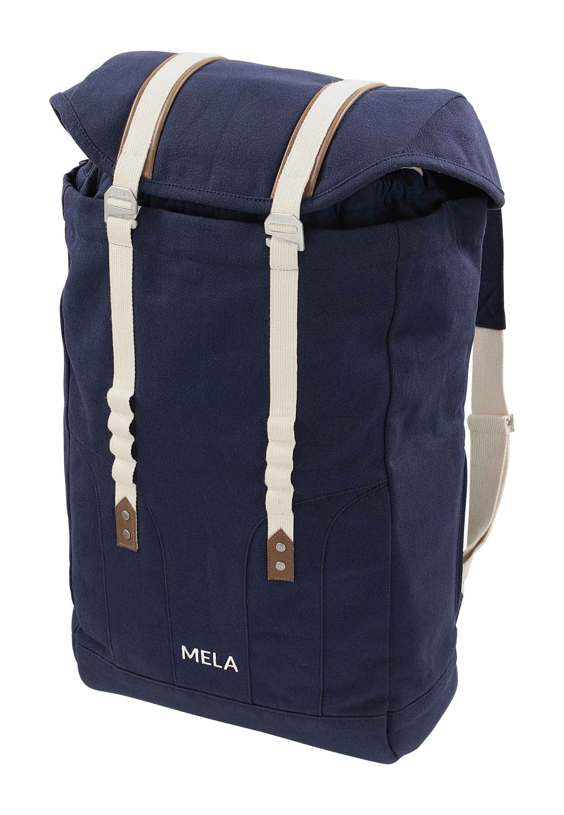 MELA Rucksack Rucksack MELA x für Kleinteile Kosmetika 15" bis blau ca. Laptopfach abgetrennt 29cm) & Schlüssel, extra - (Maße gepolstert V, Handy Seitlich und 41cm verstecktes Reißverschlussfach und wie