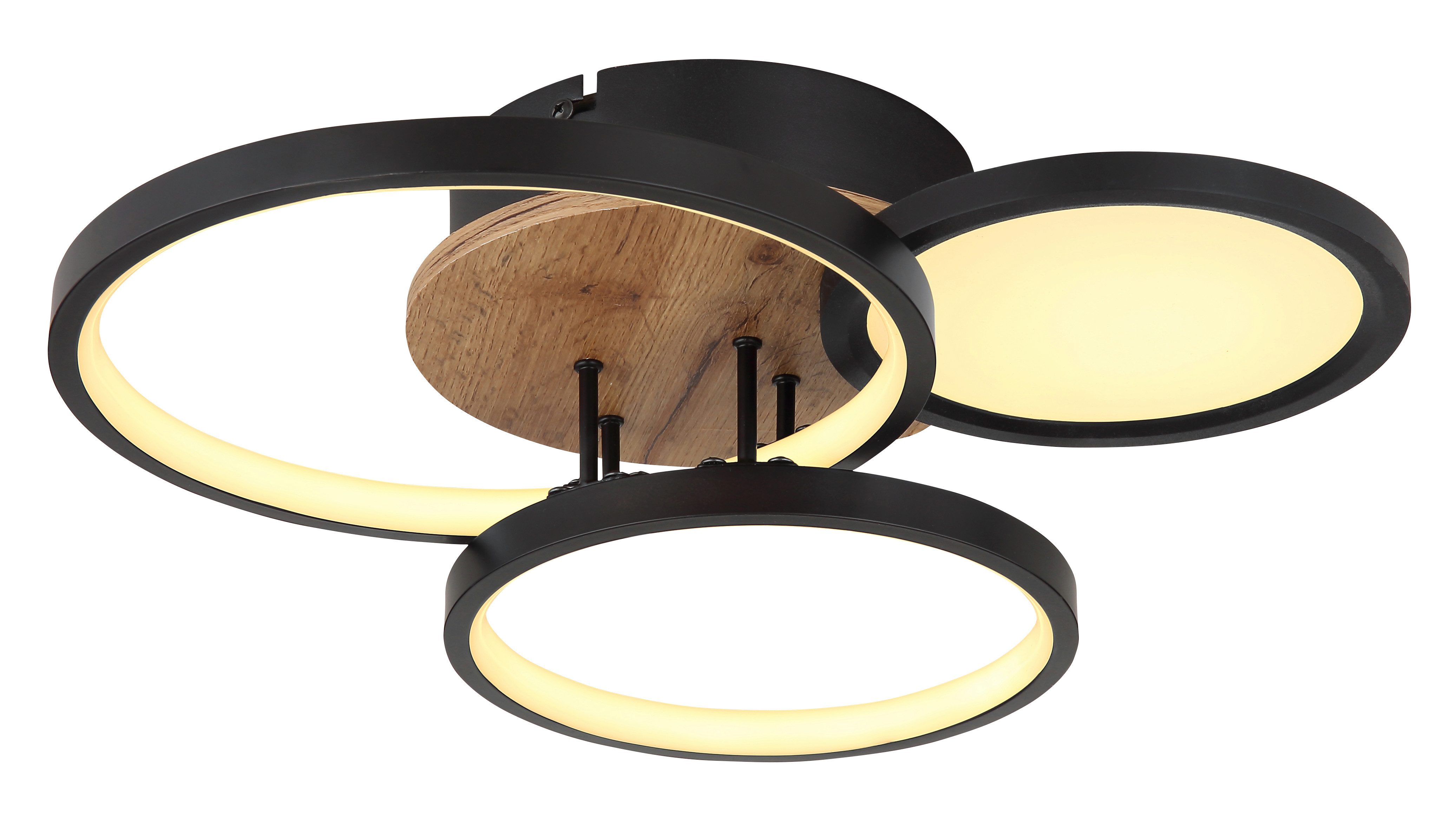GLOBO LIGHTING Deckenleuchte SID, LED fest integriert, Warmweiß, Deckenleuchte Schwarz/Holzoptik, Opalglas, LED 30W, 3000K