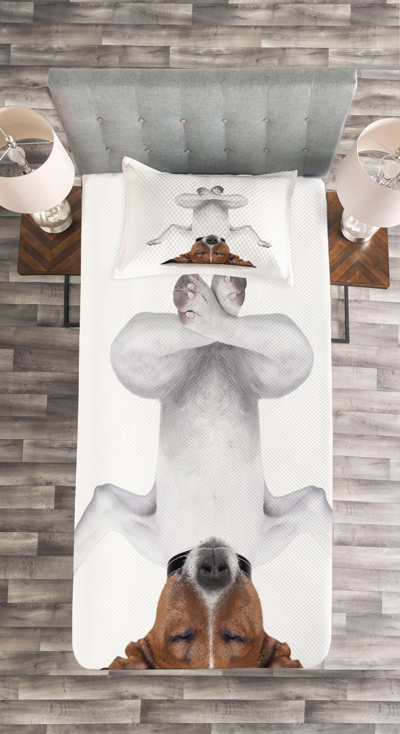Entspannen Kissenbezügen Hund Abakuhaus, Gedreht Tagesdecke Set Lustig Waschbar, mit