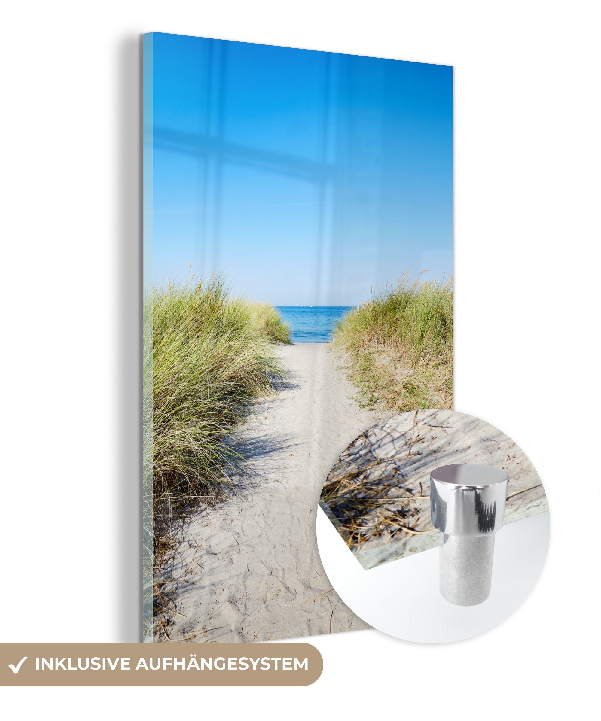 MuchoWow Acrylglasbild Strand - Weg - Sommer, (1 St), Glasbilder - Bilder auf Glas Wandbild - Foto auf Glas - Wanddekoration