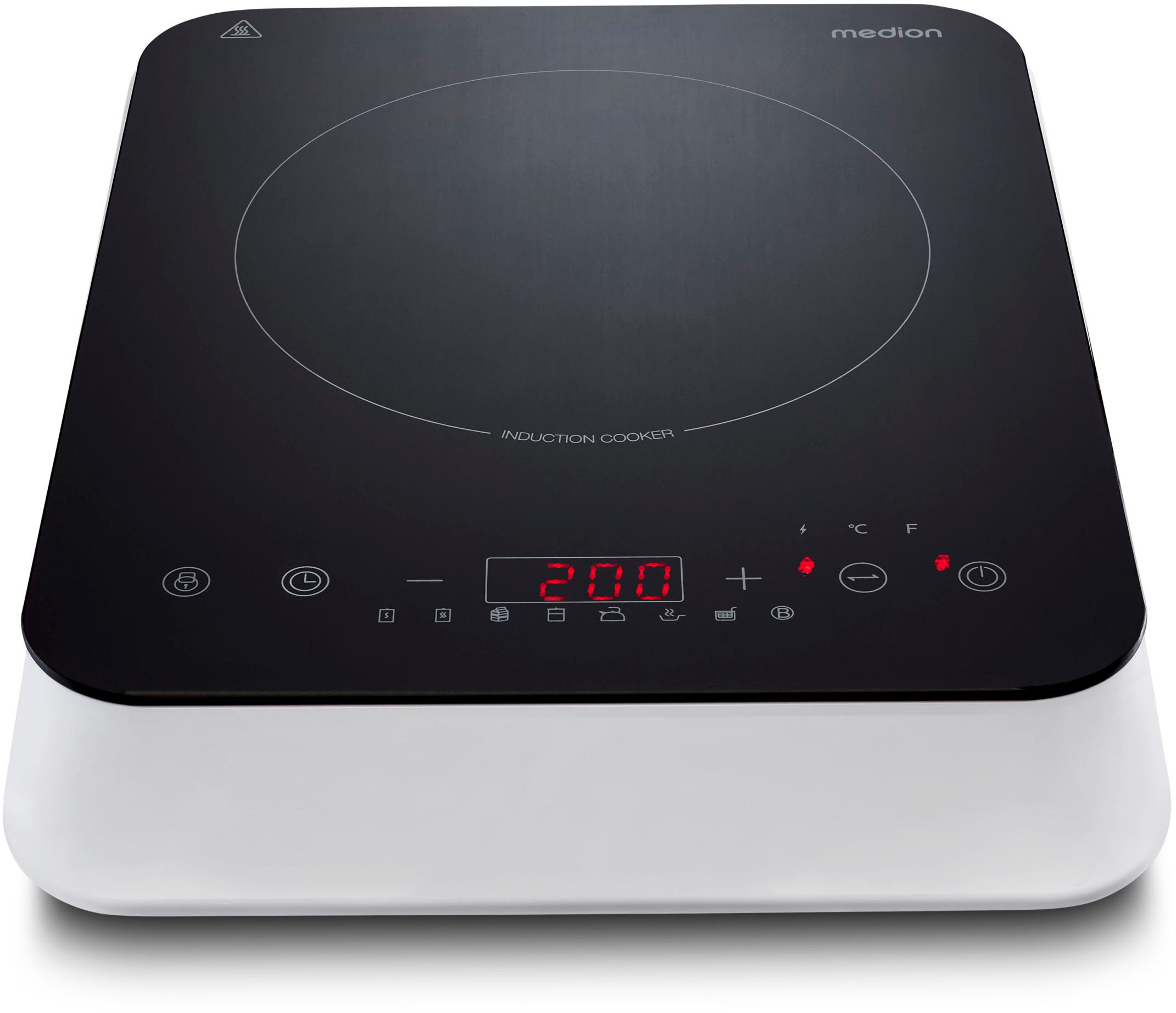 Medion® Einzel-Induktionskochplatte MD 18490, 2000 W Induktionsleistung, automatische Topferkennung, Timer, Temperaturbereich 60 - 240°, Sensor-Touch-Display, 8 Automatikprogr.