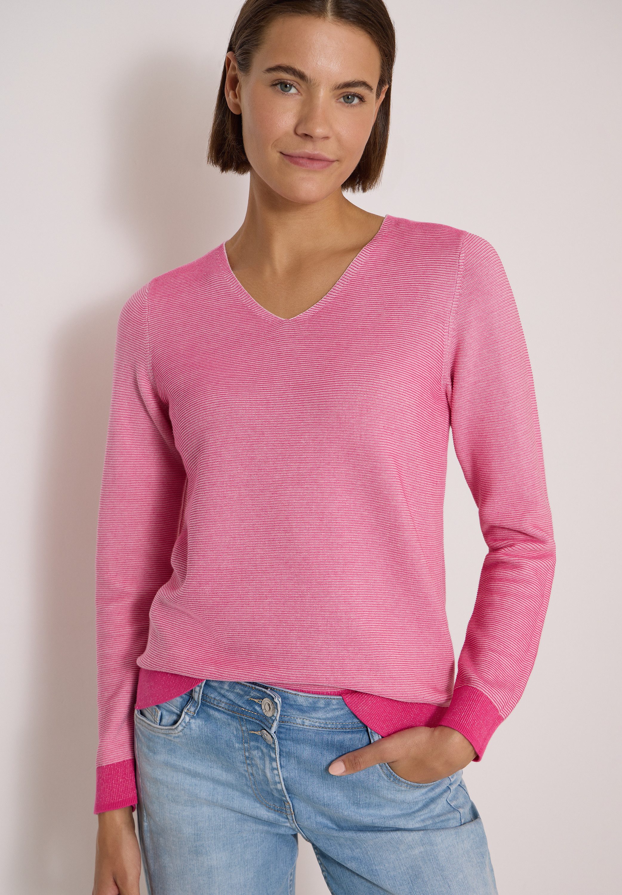 CECIL Strickpullover im Two-Tone-Look mit V-Neck