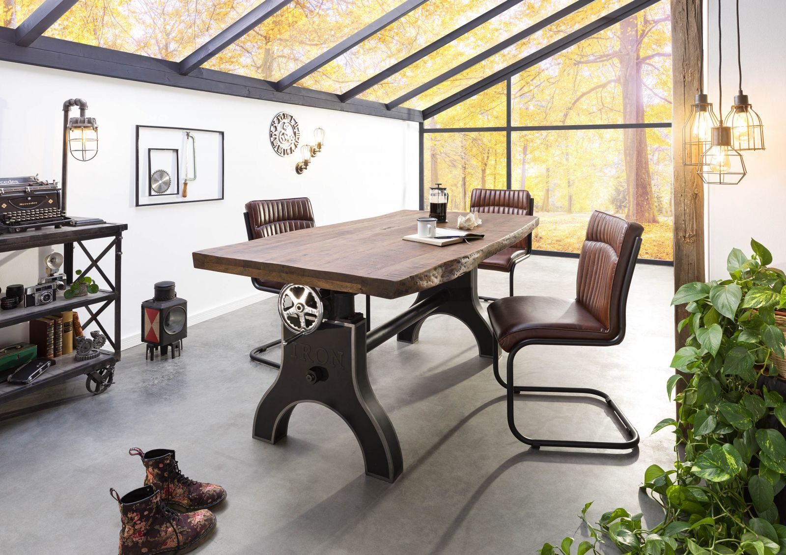 Massivmoebel24 Esstisch Mango 180x90x80-101 höhenverstellbar natur Manchest günstig online kaufen