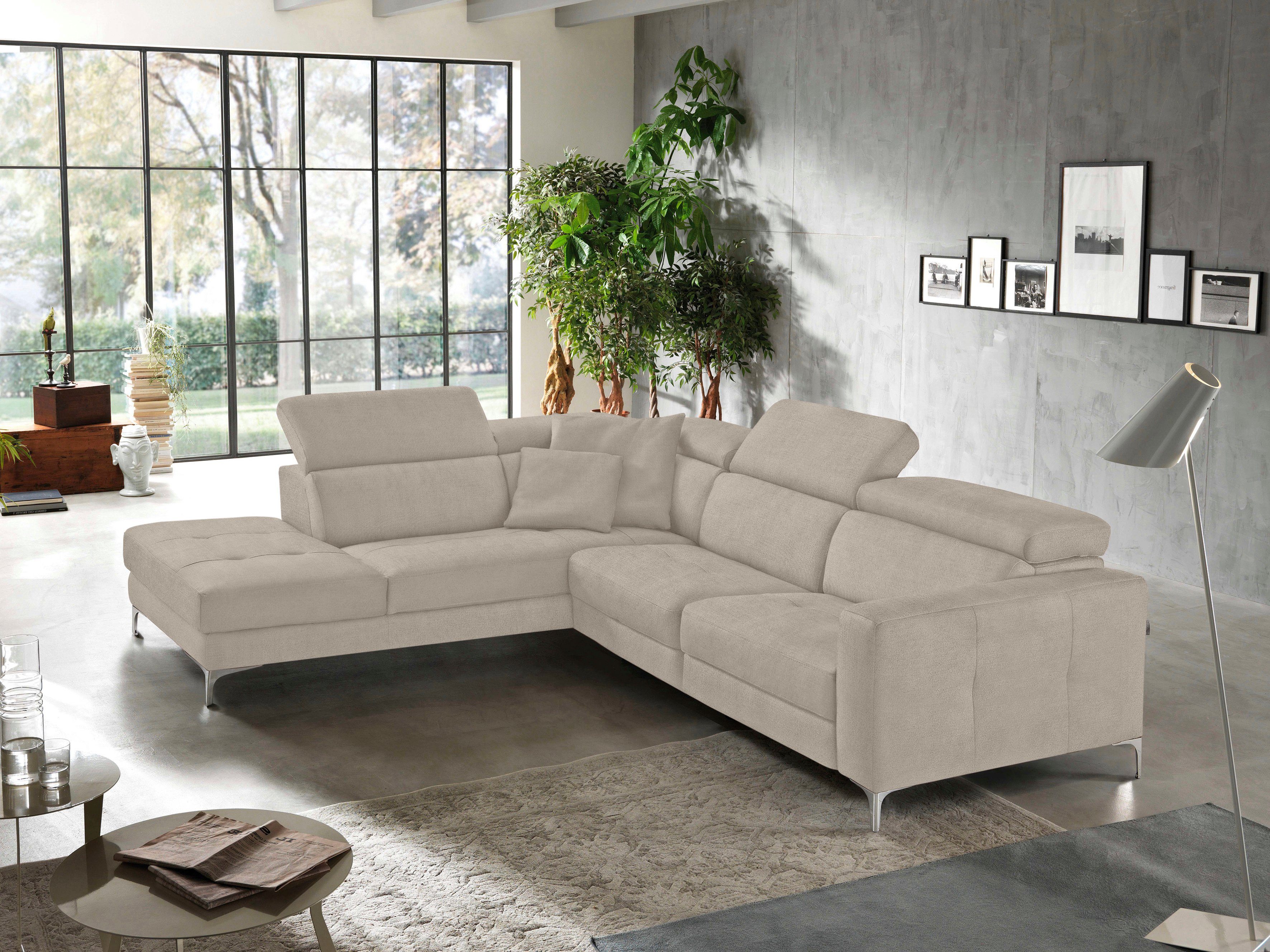 Egoitaliano Ecksofa Matt, hoher Sitzkomfort und aufwendige Detailverarbeitung, L-Form, mit Ottomane, inkl. verstellbarer Kopfteile zum Relaxen