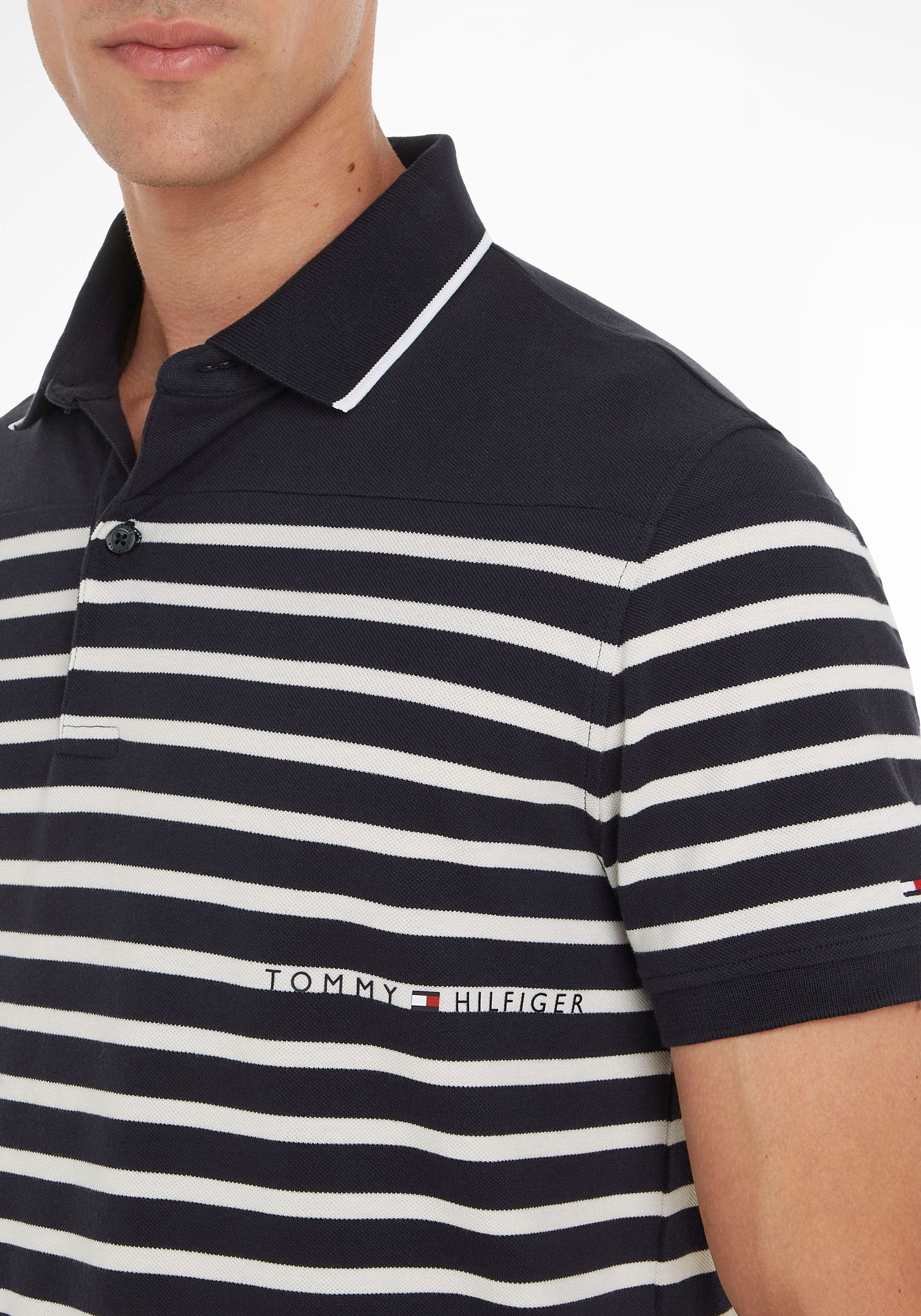 Desert Tommy POLO Poloshirt STRIPE in Hilfiger gestreifter PLACED Optik Sky