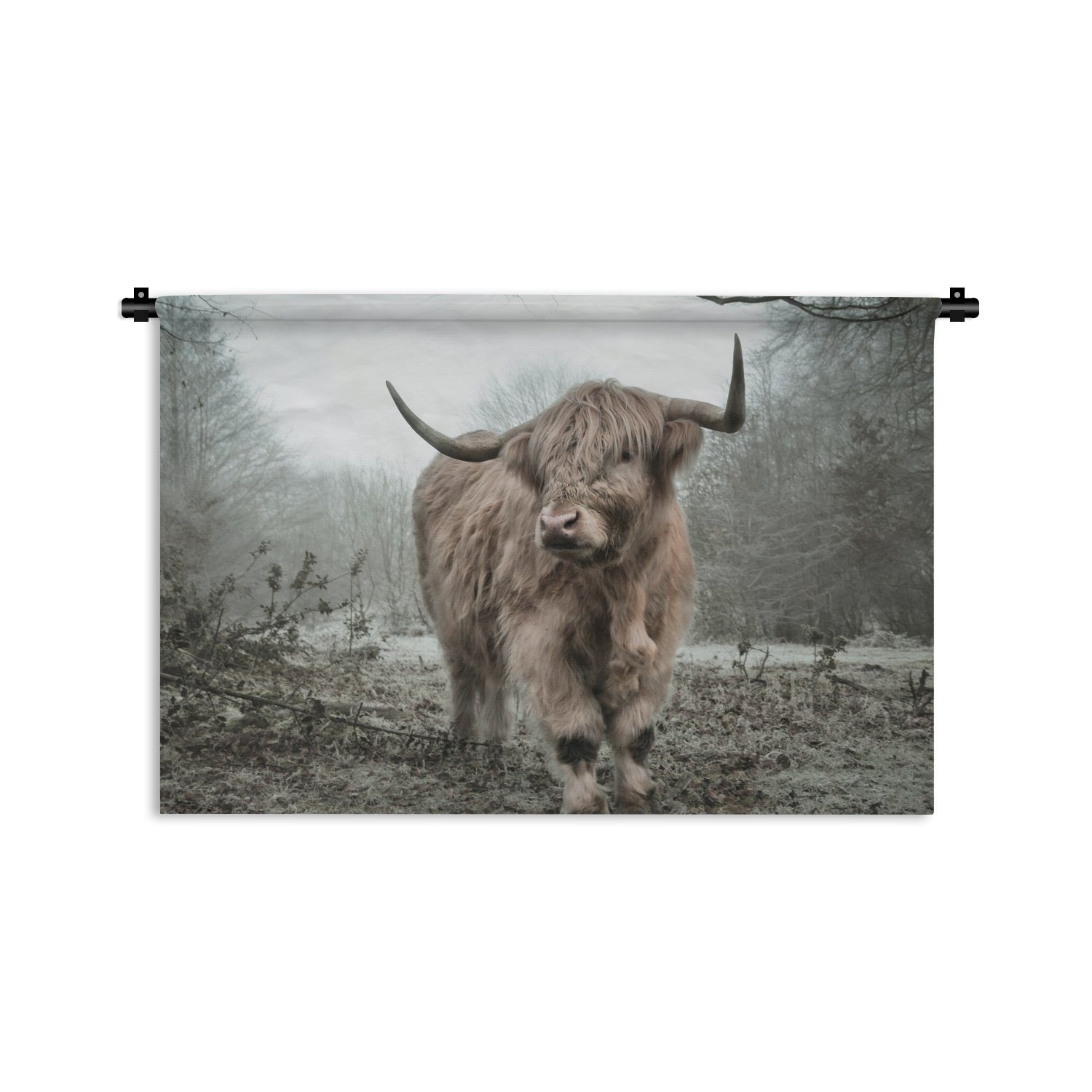 MuchoWow Wanddekoobjekt Schottische Highlander - Natur - Herbst - Tiere - Wildtiere - Wald, Wanddeko für Wohnzimmer, Schlafzimmer, Kleid, Wandbehang, Kinderzimmer