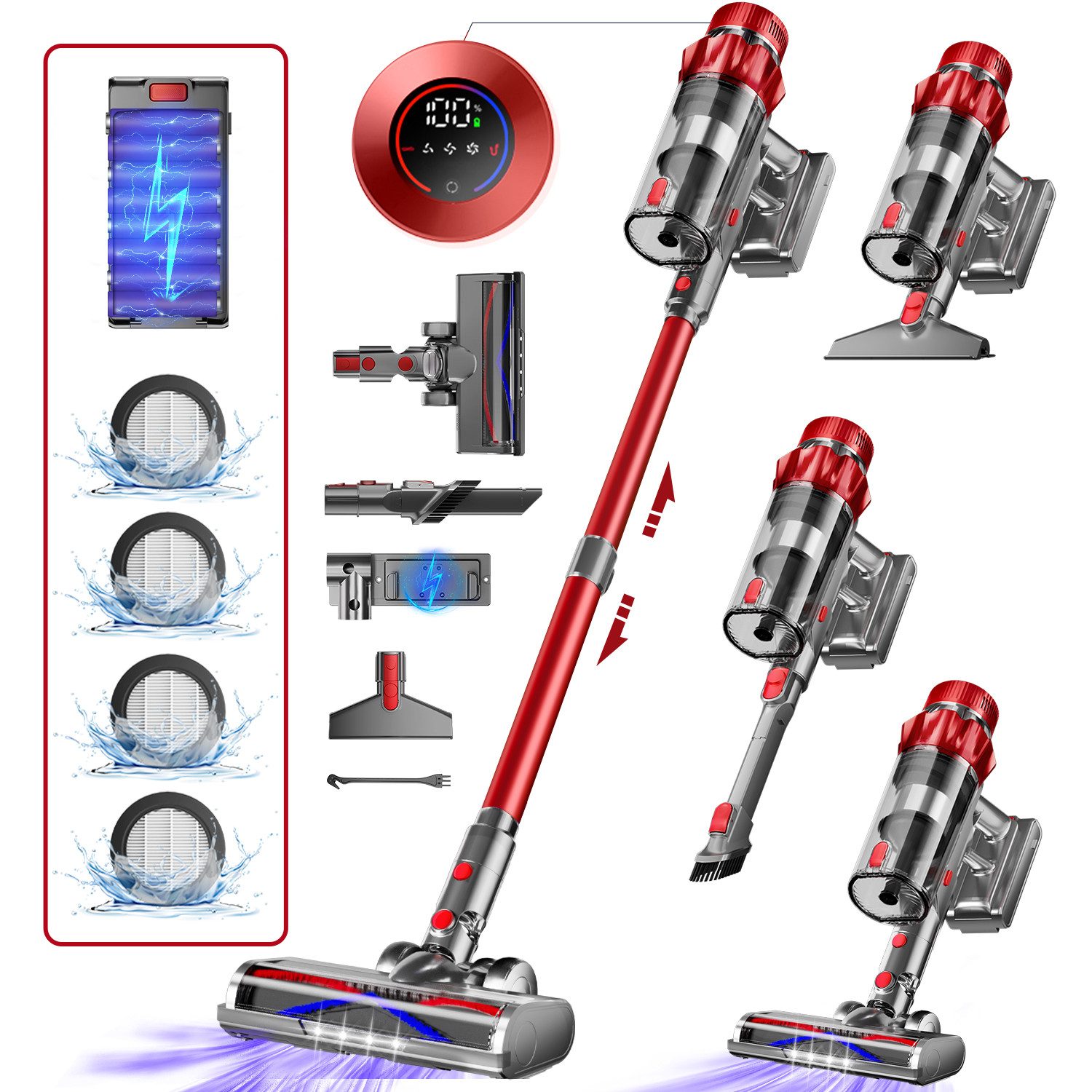 Homimaster Akku-Hand-und Stielstaubsauger Akku-Staubsauger 80000Pa, 70 Min Laufzeit, 1.8L, leise, Mit 4 HEPA-Filtern, 4 Duftpads und abnehmbarem Akku, ideal für Tierhaare, Teppiche und Hartböden, Kabelloser Staubsauger für Tierhaare, Teppich und Hartböden