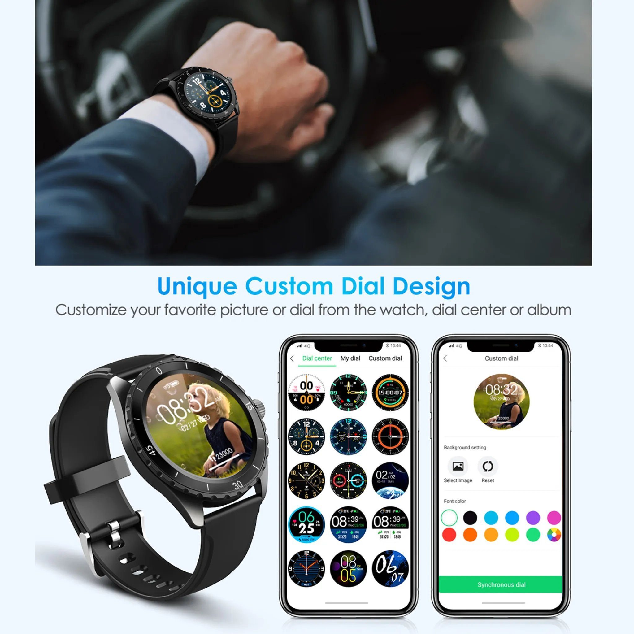 ELEGIANT C520 Smartwatch (1,3 Zoll), Band wechselbar, Design, Hoher Komfort, Ausstrahlender Luxus