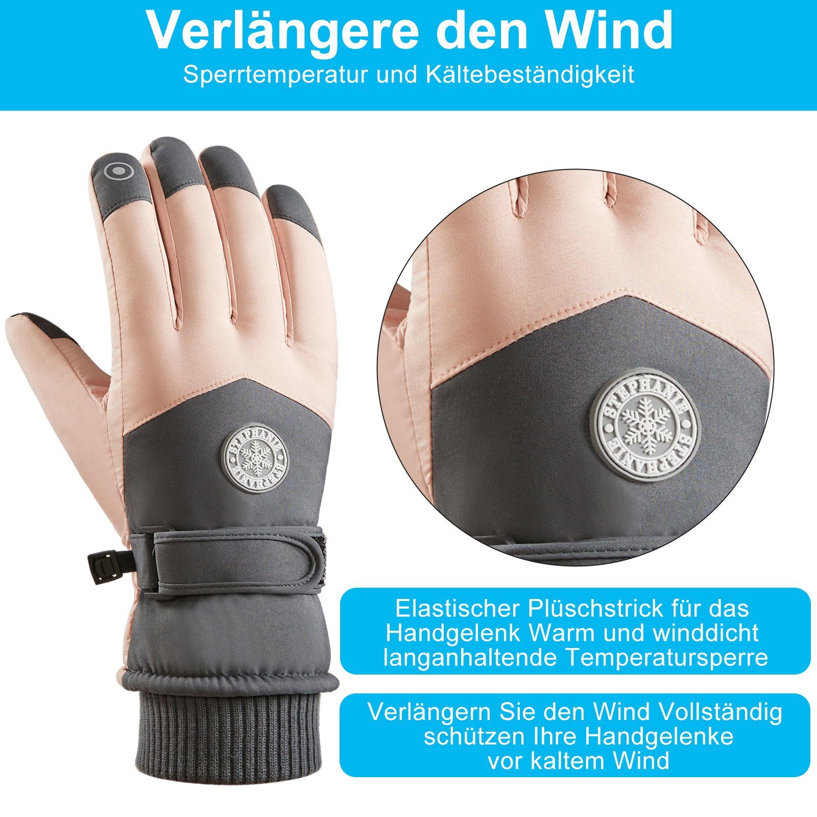 Sunicol Fahrradhandschuhe -30°F Wasserdichter Touchscreen Thermo Snowboardhandschuhe Gepolsterte Herren Damen Skihandschuhe Warme Winterhandschuhe