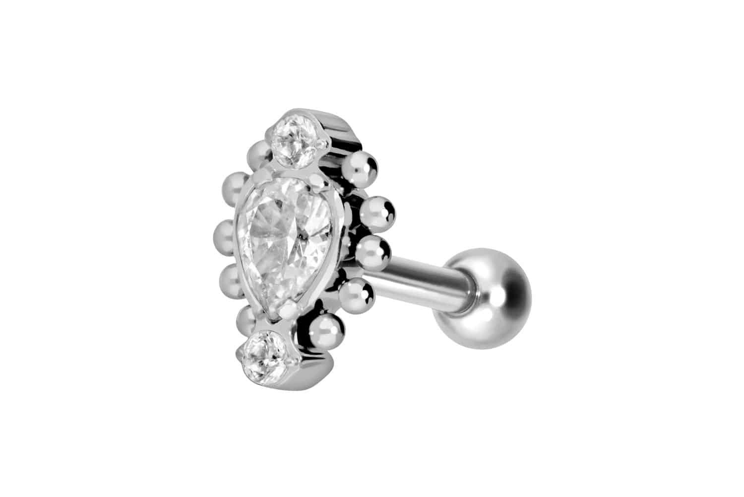 Piercing-Set Titan Ohrpiercing mit Innengewinde 3 EINGEFASSTE KRISTALLE + KUGELN
