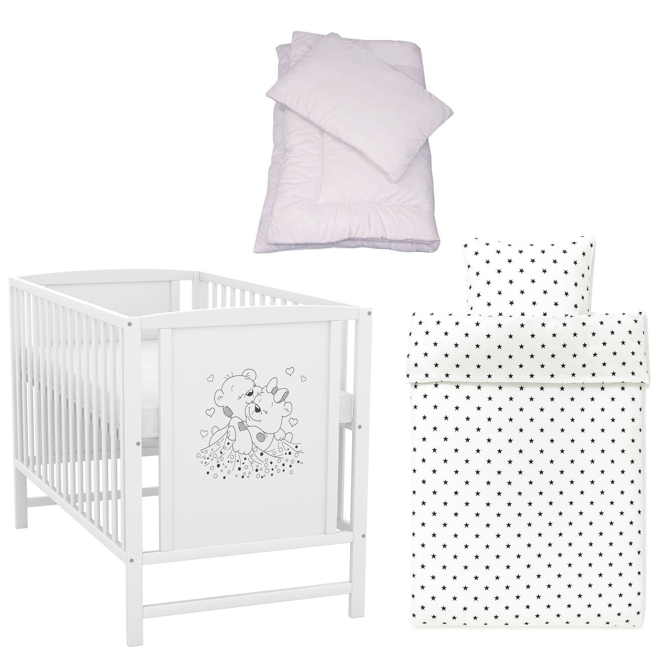 Baby-Delux Komplettbett Babybett Mia Komplettset, 7-tlg., Kinderbett 60x120 cm weiß, Bettset verschiedene Designs