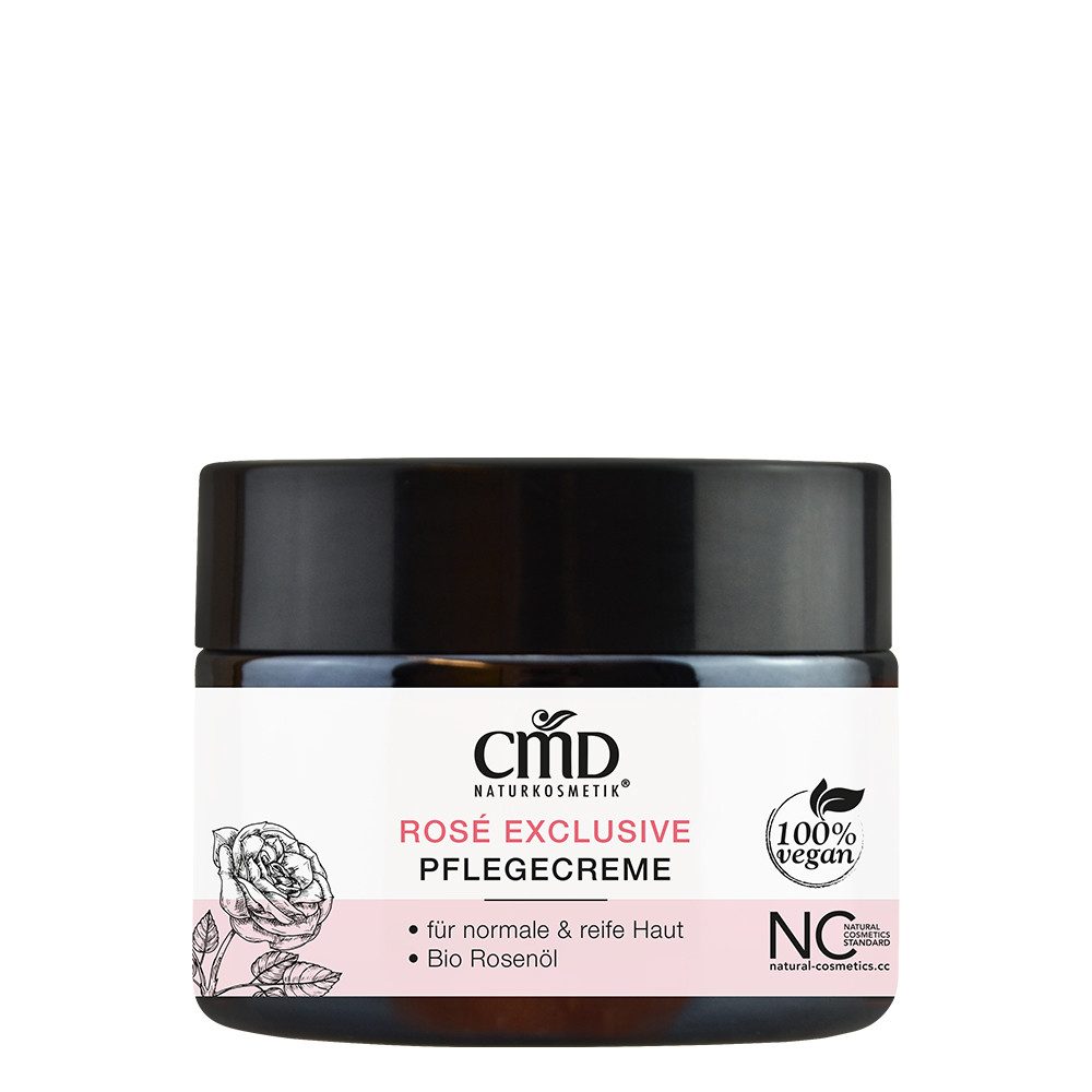 CMD Naturkosmetik Feuchtigkeitscreme Rosé Exclusive Pflegecreme – Reichhaltige Nachtcreme mit Bio-Ölen