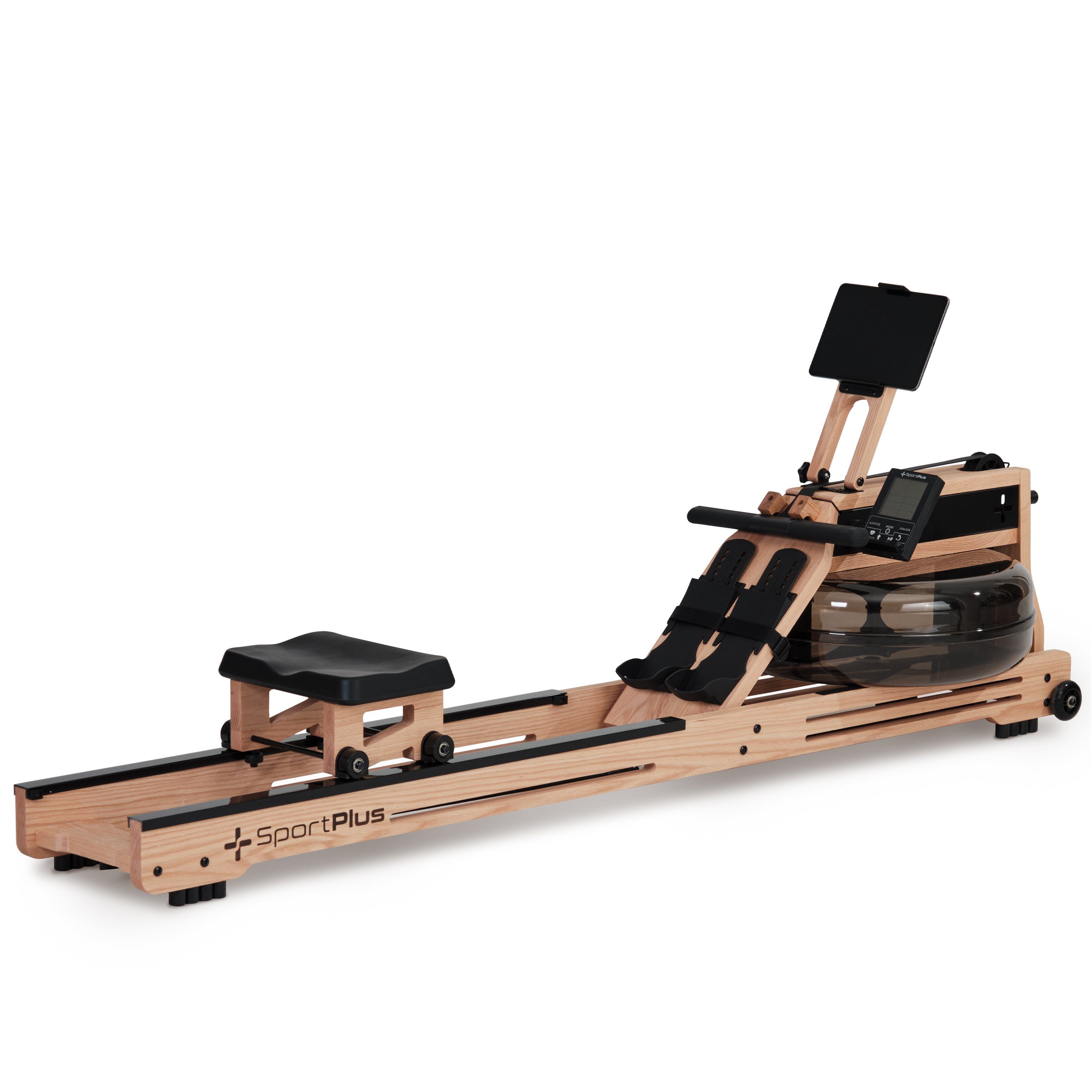 Holz-Wasser-Rudergerät, SportPlus mit Natur-Massivholz, SP-WR-1800, Rudergerät Trainingscomputer aus