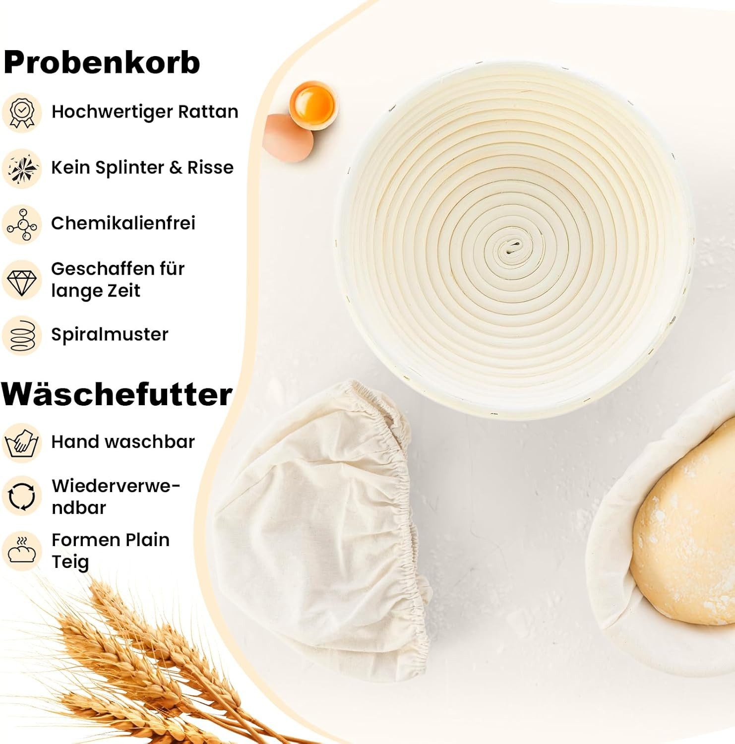 Youyijia Brotbackform Brotkorb Set, 9-Zoll-Rundkorb und 10-Zoll-Ovalkorb für Sauerteigbrot