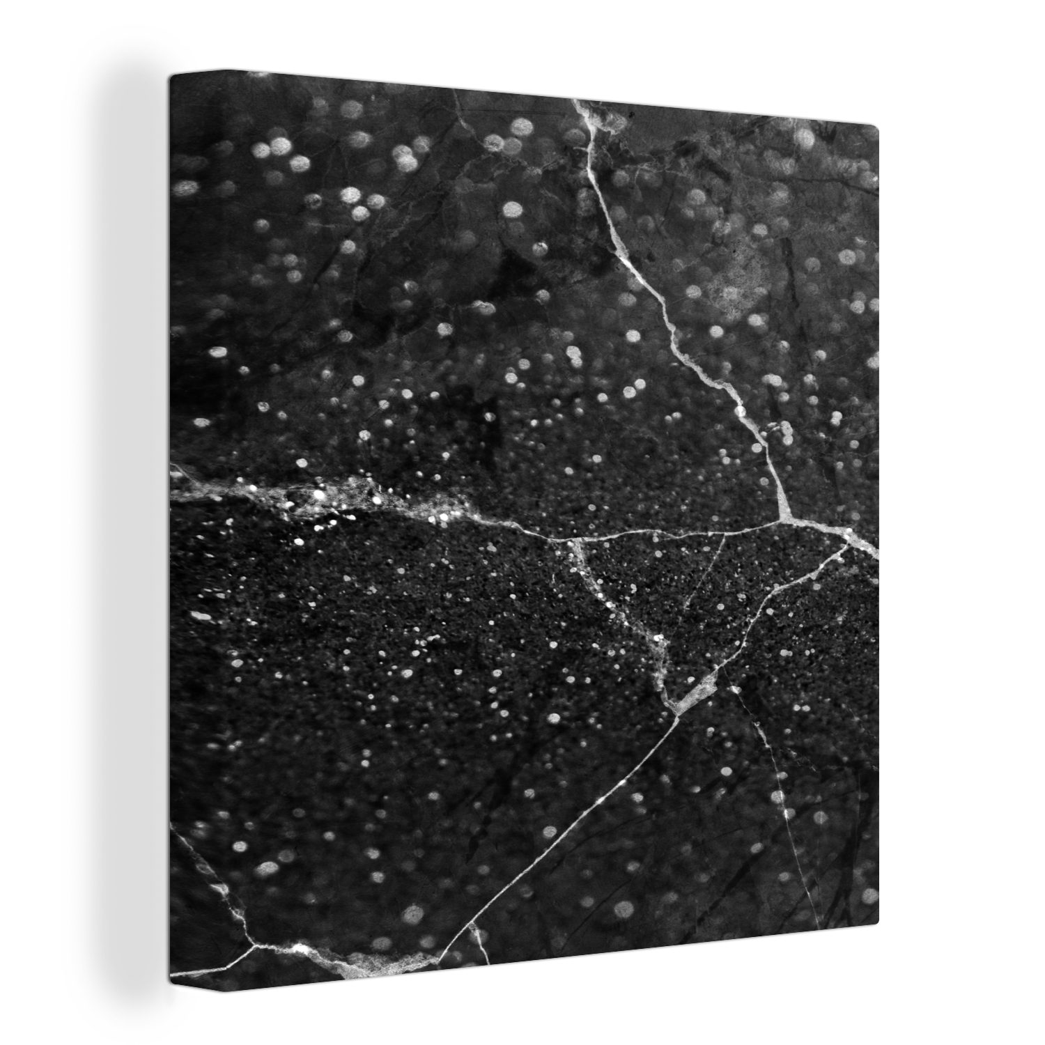 OneMillionCanvasses® Leinwandbild Marmor - Schwarz - Silber, (1 St), Leinwand Bilder für Wohnzimmer Schlafzimmer