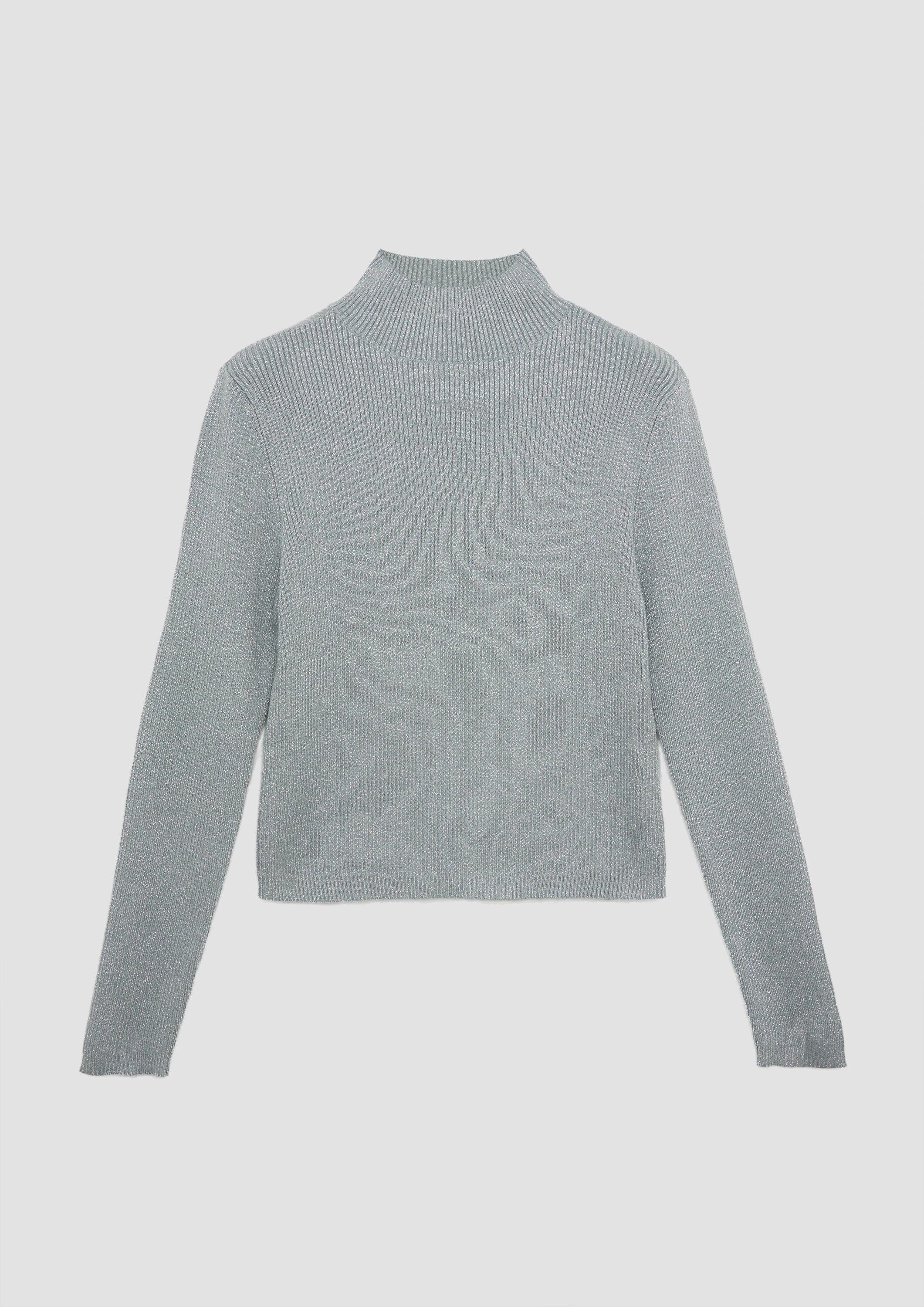 s.Oliver Longpullover Strickpullover Strickpullover mit Metallic-Effekt und Stehkragen