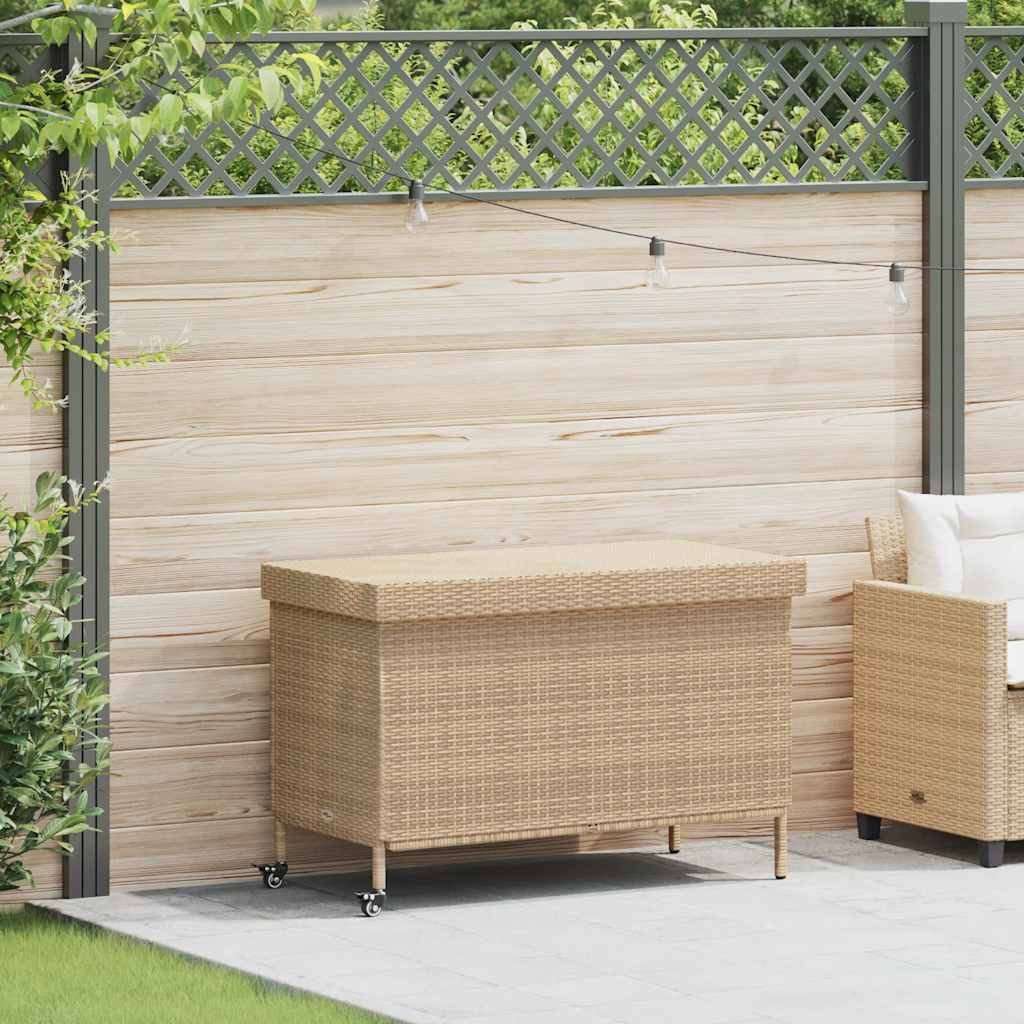 vidaXL Gartenbox Gartentruhe mit Rollen Beige 110x55x73 cm Poly Rattan