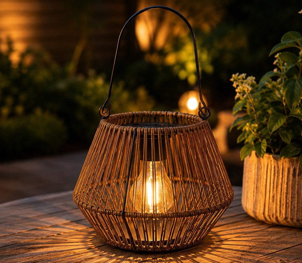 Kremers Schatzkiste LED Laterne LED Solarlaterne Rattan Optik 20 cm mit Dämmerungssensor IP44, LED fest integriert