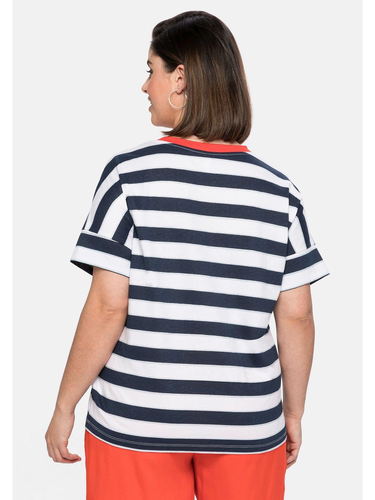 Sheego T-Shirt Große Größen mit Glitzergarn, Oversize-Form in nachtblau-weiß