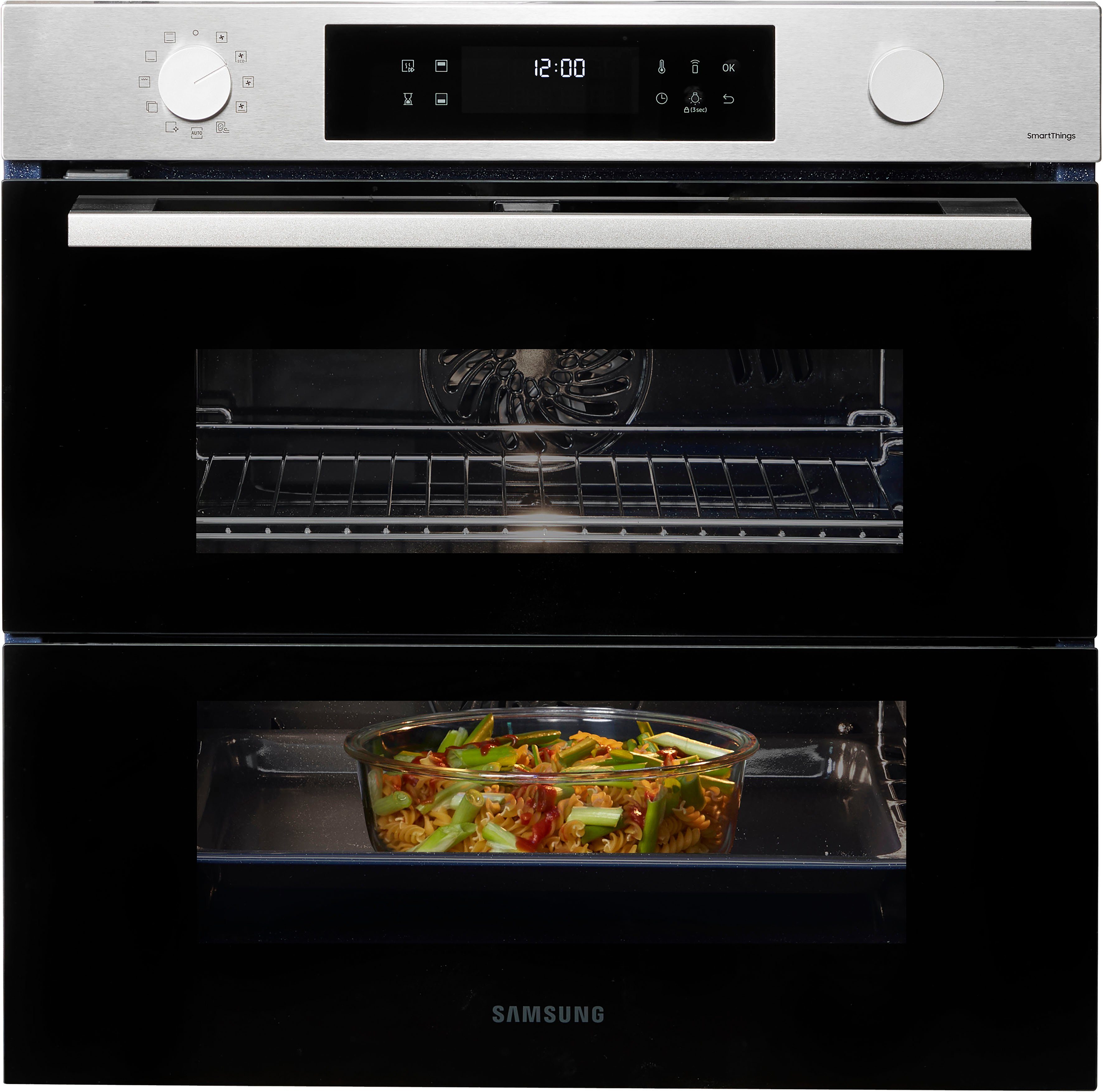 Samsung Pyrolyse Backofen NV7B4530ZAS, Cook Ein Maximale Flexibilität. Ofen. – Flex Dual Zwei Pyrolyse-Selbstreinigung, Garräume