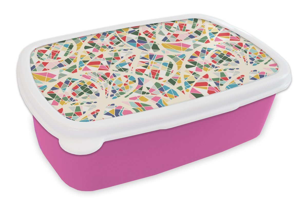 MuchoWow Lunchbox Mosaik - Abstrakt - Muster, Kunststoff, (2-tlg), Brotbox für Erwachsene, Brotdose Kinder, Snackbox, Mädchen, Kunststoff rosa