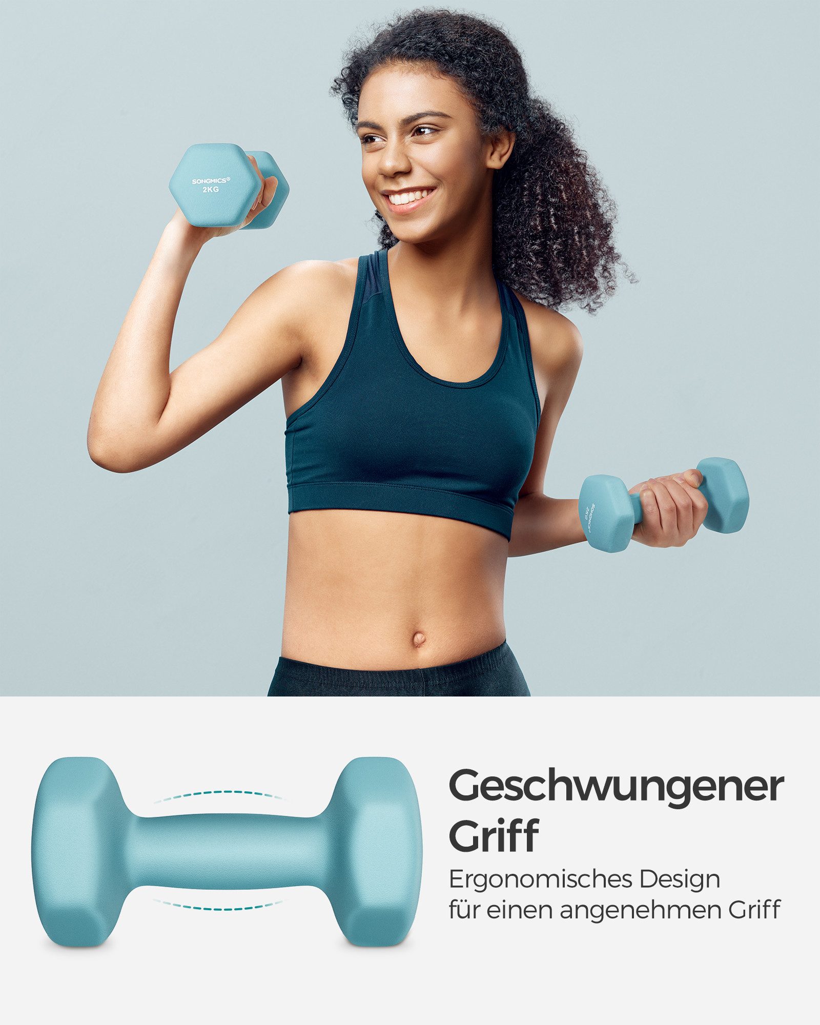 SONGMICS Kurzhantel Hantelset, Kurzhanteln, Hexagon, Neopren-Beschichtung, für Zuhause, (2er Set Neopren-Beschichtung, Hantelset, Kurzhanteln, Hexagon), 2 x 2 kg, Krafttraining, Workout, Fitnesstraining, für Zuhause