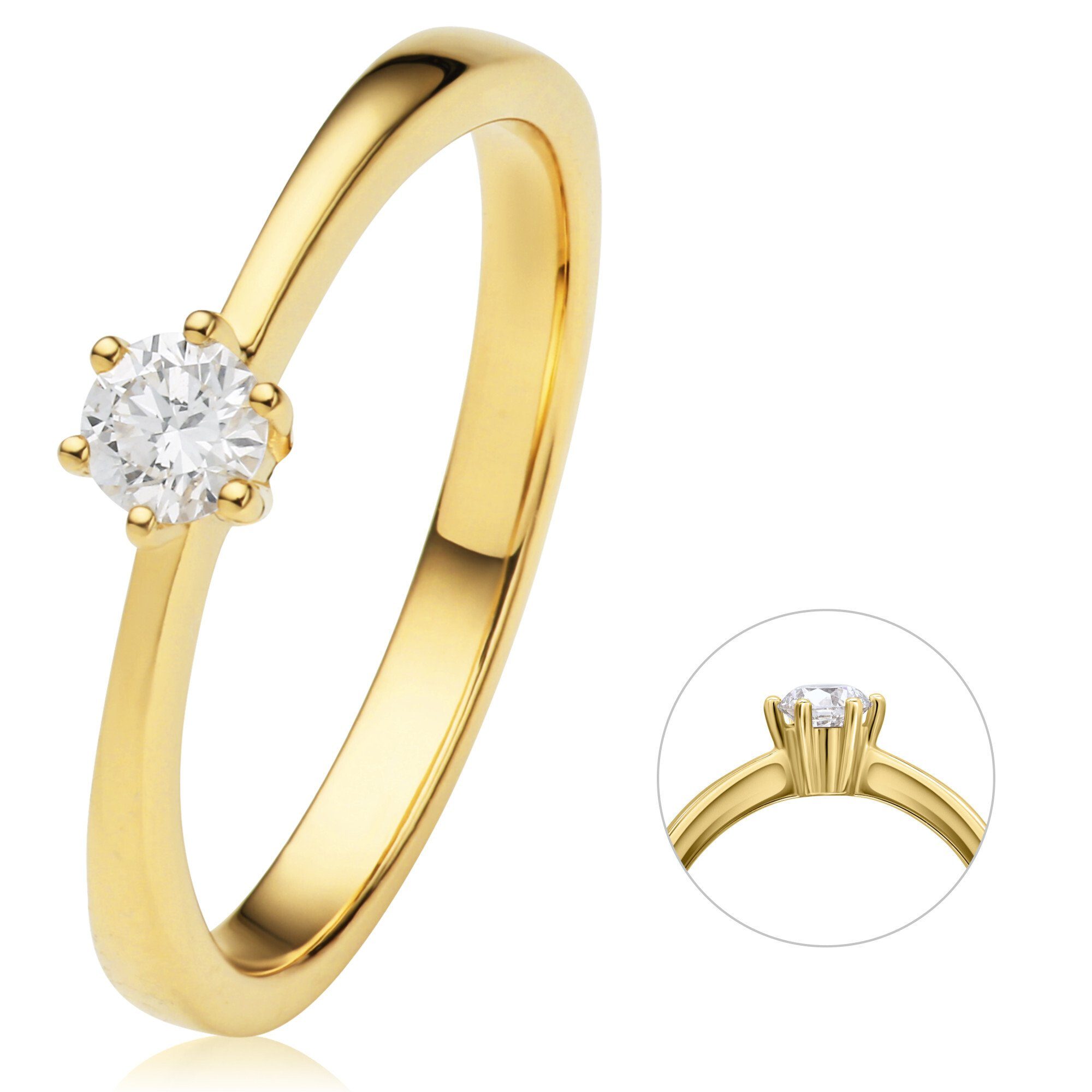 Diamantring Gold 750 ELEMENT Gelbgold, ct aus Ring Brillant Schmuck 0.15 ONE Diamant Damen