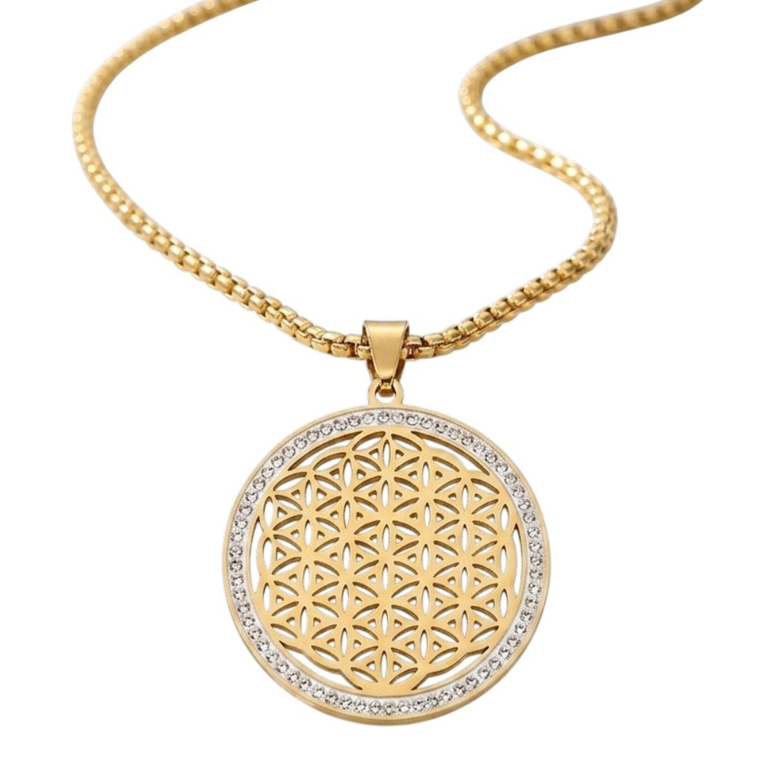 KARMA Kette mit Anhänger Damen Medaillon Silber od. Gold 60 cm (rostfrei Damenschmuck, 1-tlg., modern Damenhalskette wasserfest hypoallergen), Halskette Edelstahl Sommerschmuck für Frauen