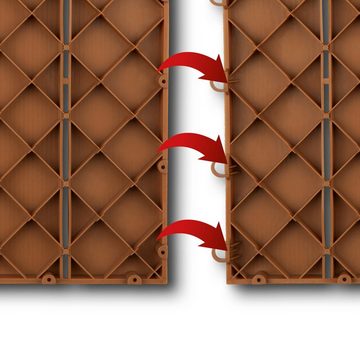 MAXXMEE Terrassenplatte Balkonfliesen - Gartenfliesen - 31x31cm, 31x31, Braun, 12er Set, Holz-Optik mit UV-Schutz braun