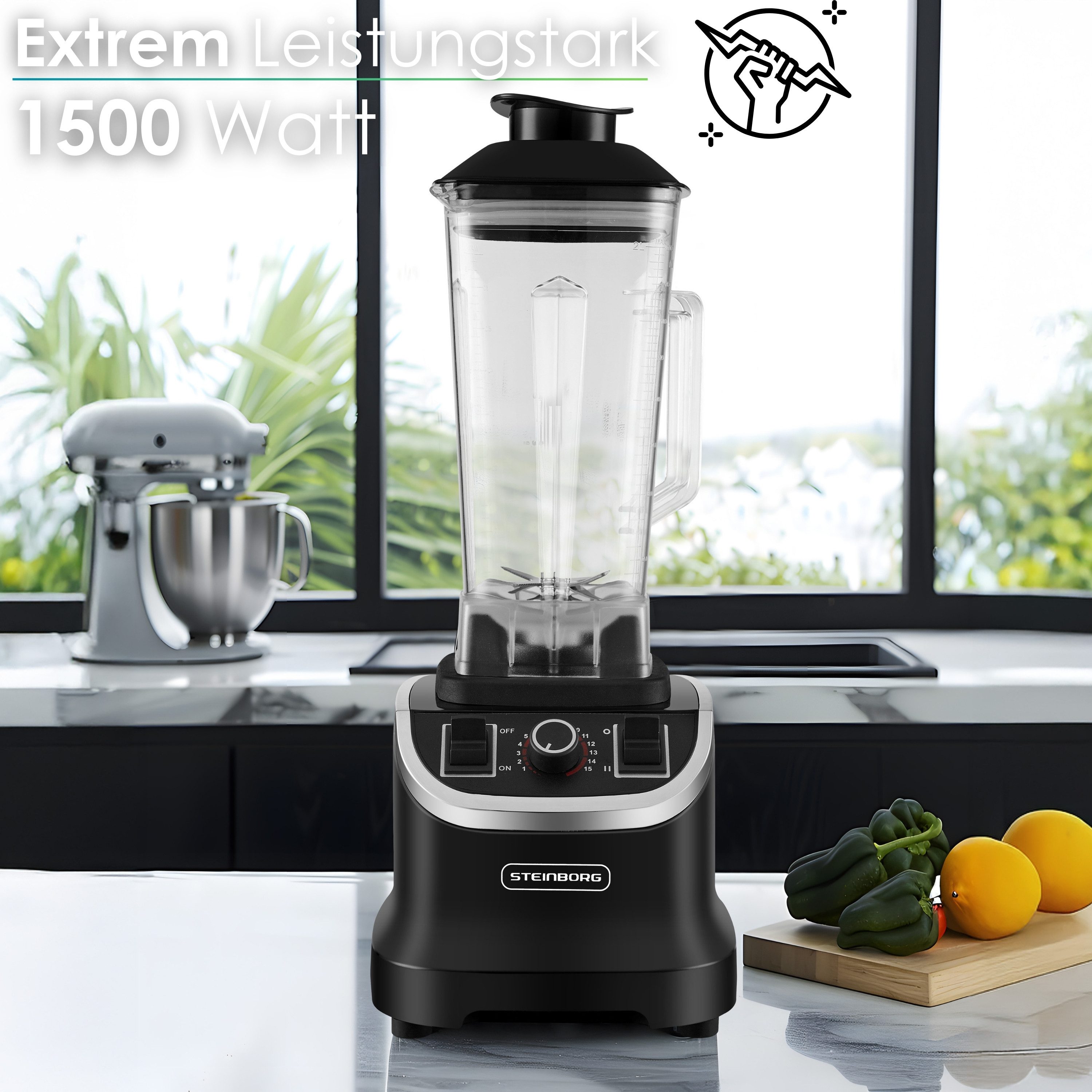 STEINBORG Standmixer SB-7060, 1500 W, 2 Liter Mixbehälter,Tritan-Material (BPA-frei),6-Blatt-Design Klingen