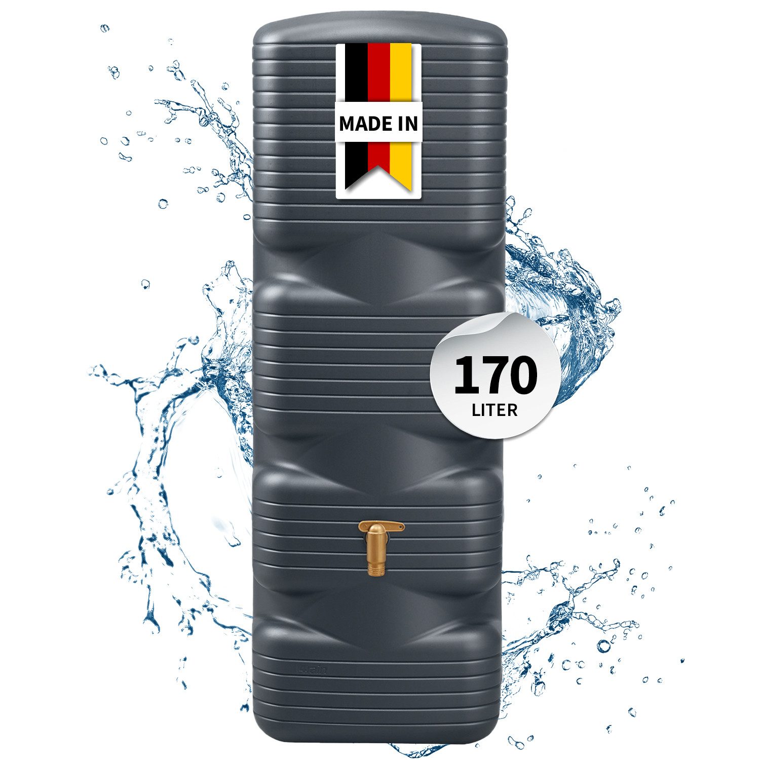 4rain Regentonne QUADRO Wandtank 170 Liter graphite grey, 170 l