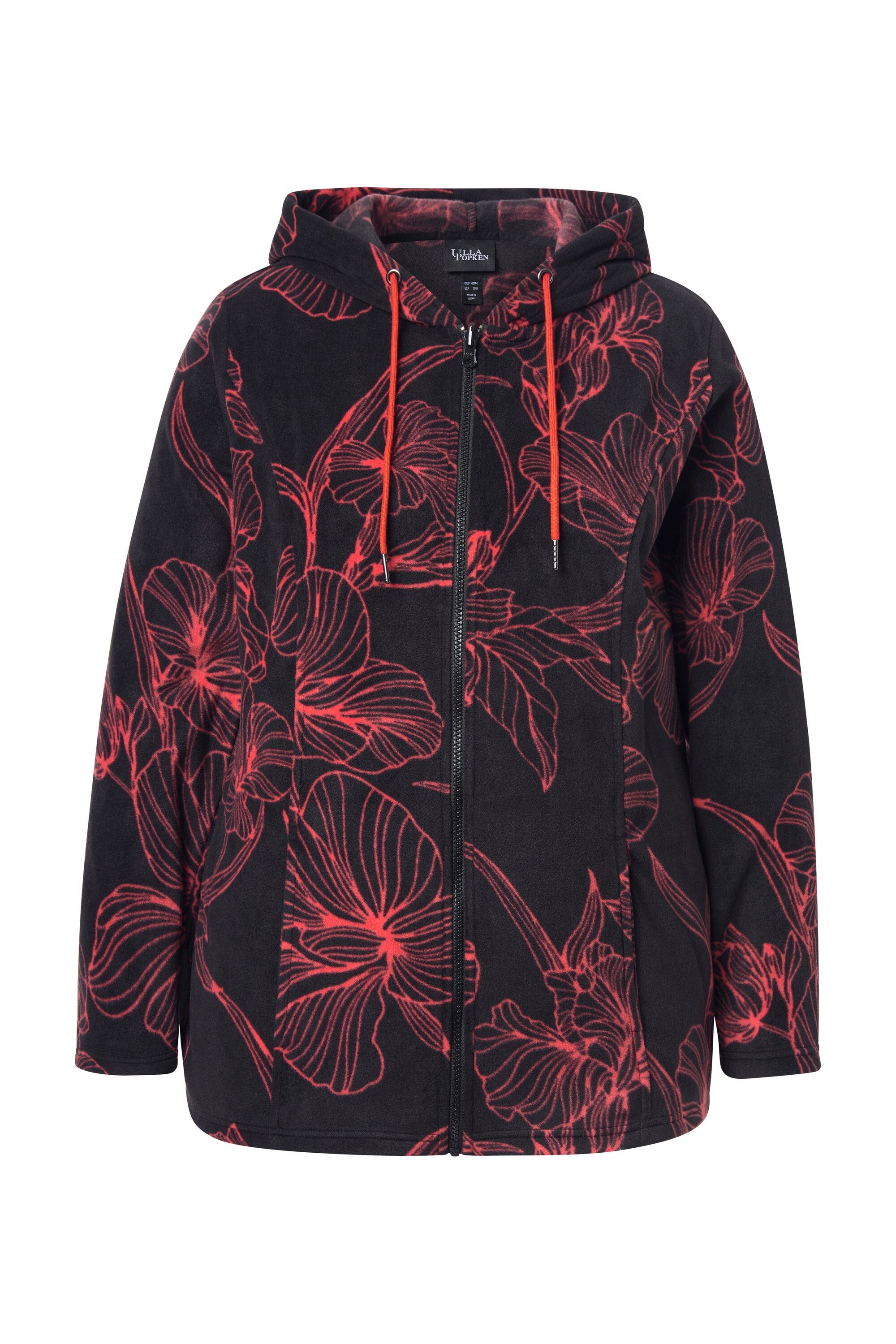 Ulla Popken Sweatjacke Fleecejacke Blütenmuster Kapuze Langarm günstig online kaufen
