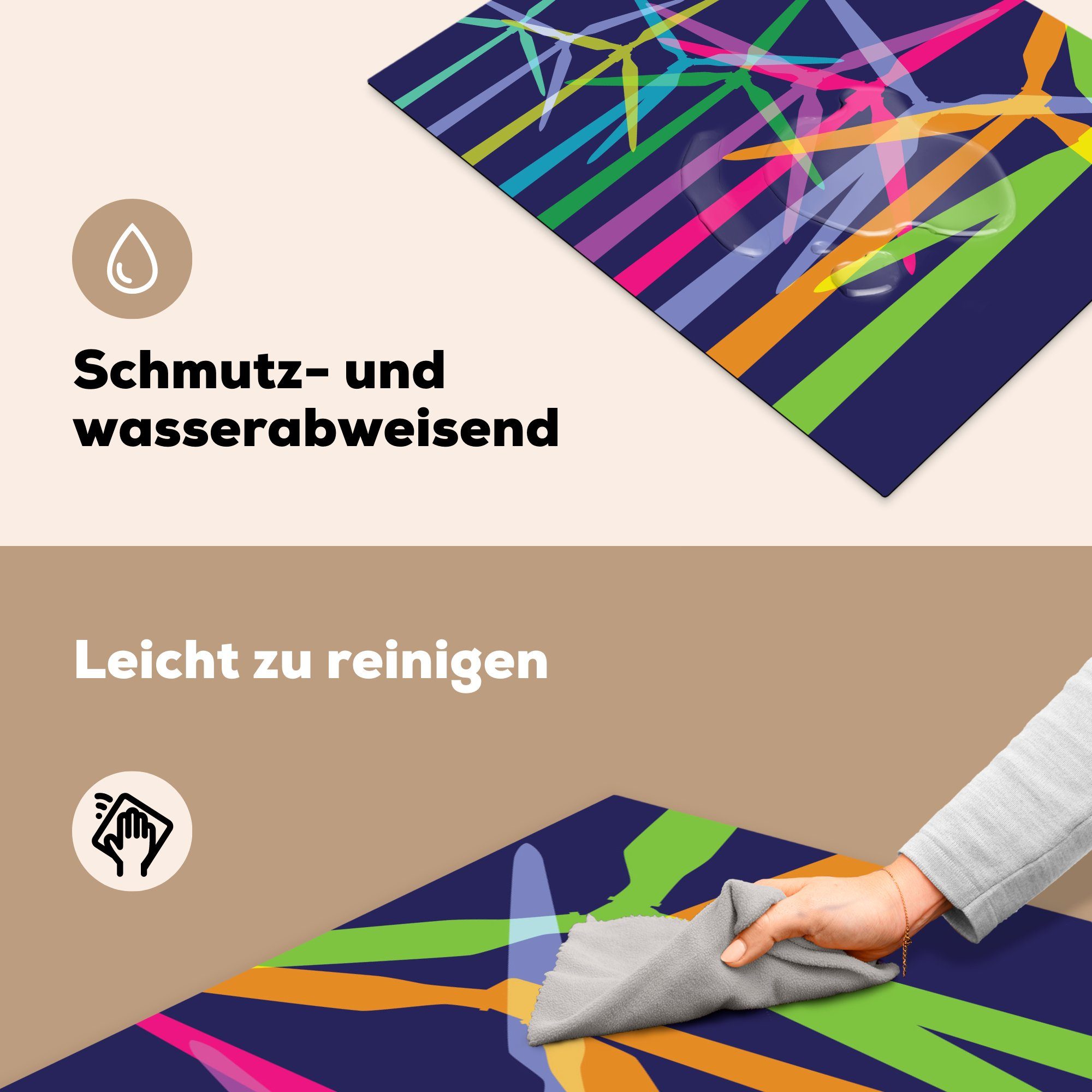 Herdblende-/Abdeckplatte Vinyl, von MuchoWow 70x52 Ceranfeldabdeckung Mobile cm, (1 Silhouetten sich Arbeitsfläche überschneidenden tlg), Illustration von, bunten, nutzbar,