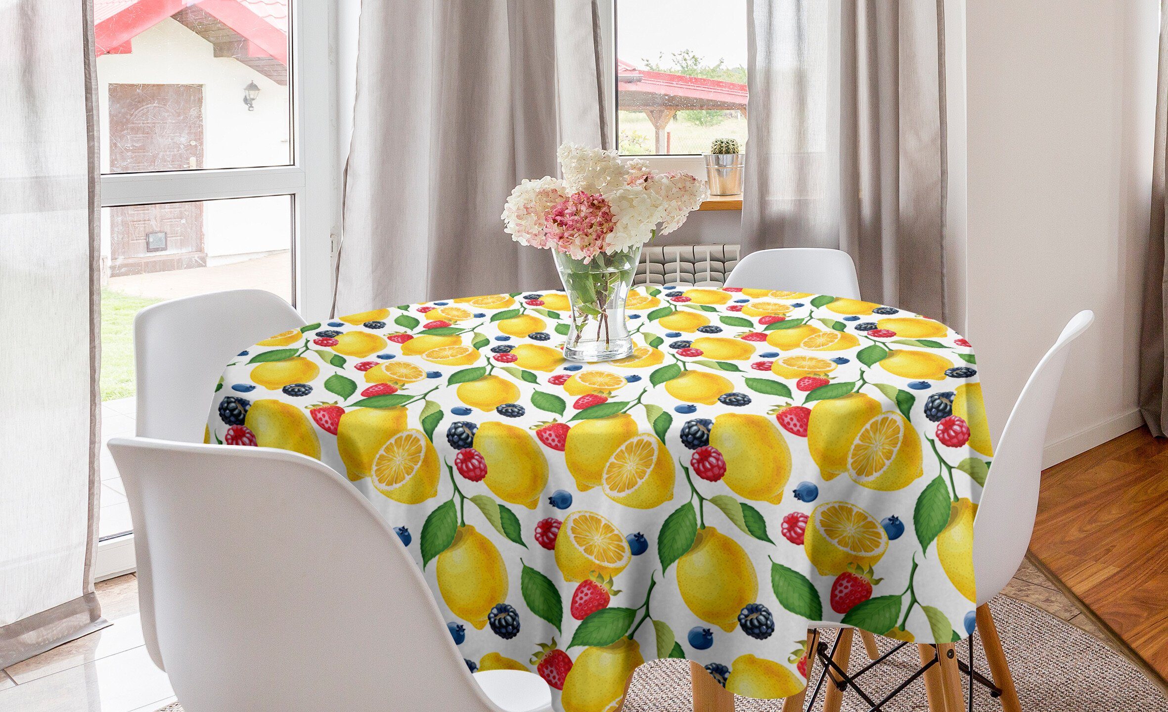 Muster Tischdecke Tischdecke Abakuhaus Küche Dekoration, Abdeckung Kreis Esszimmer Sommer und Zitrone Beeren für