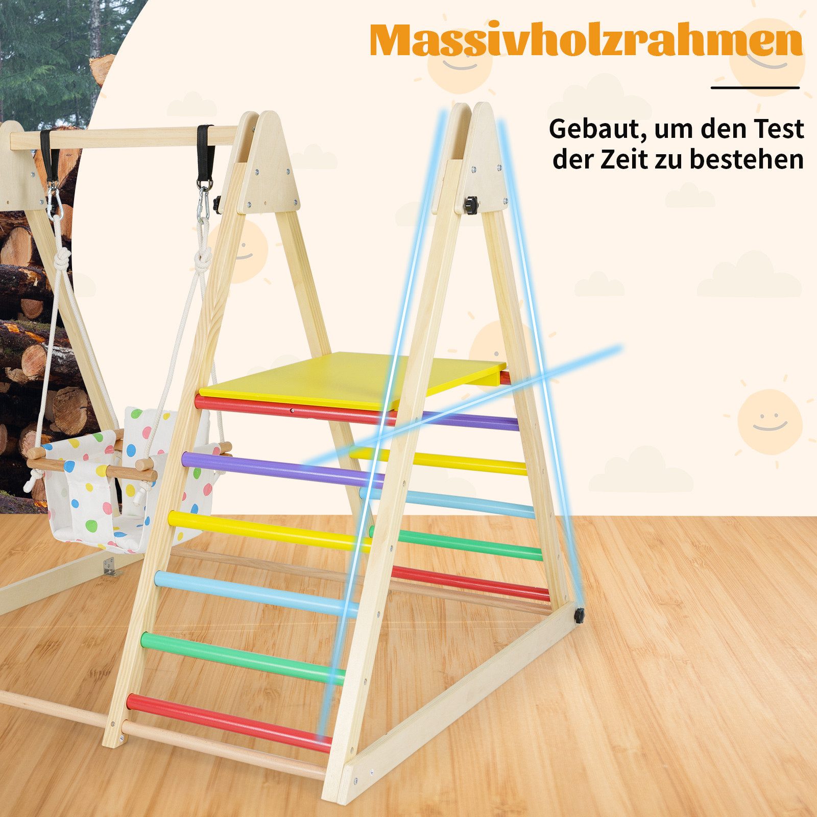 COSTWAY Klettergerüst, Mit Babyschaukel, Ruheplattform, Kletterrampe & Leiter