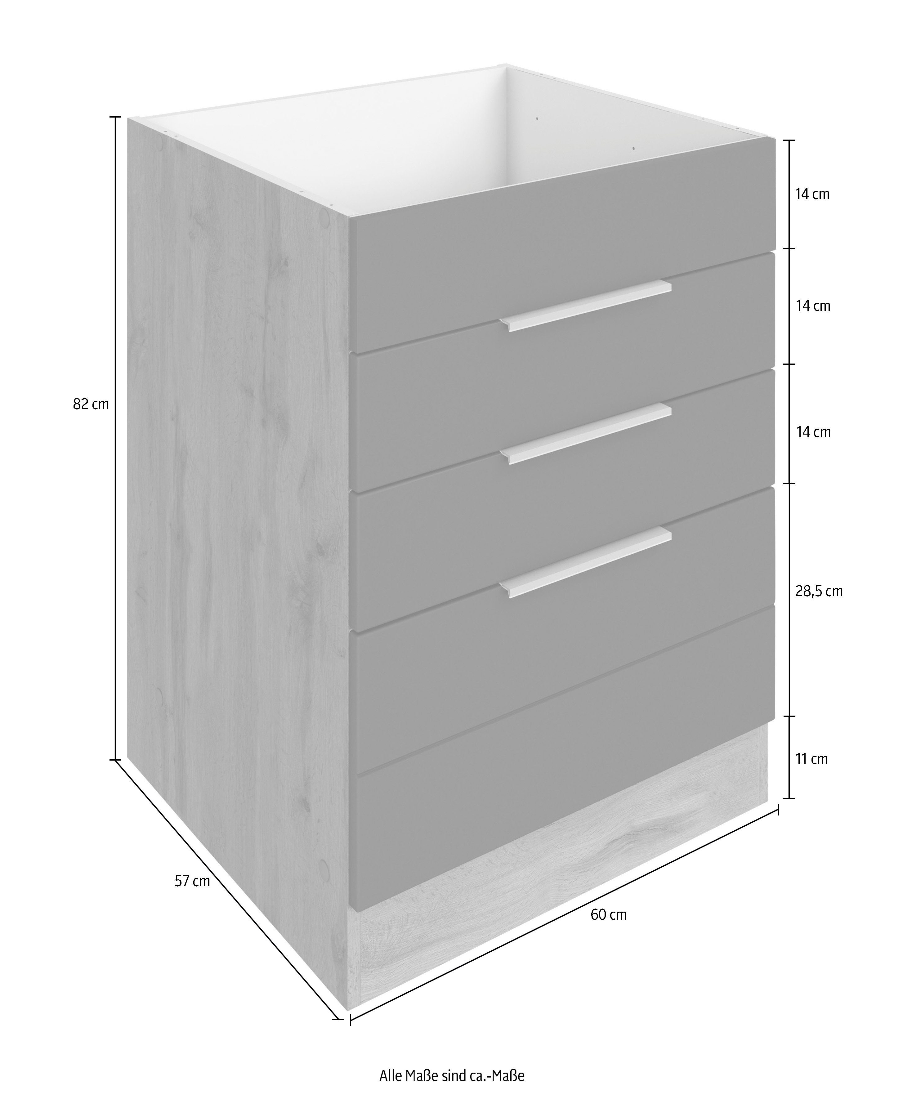 HELD MÖBEL Kochfeldumbauschrank Luhe hochwertige Lisene grau 60 MDF-Fronten Matt/wotaneichefarben waagerechter | wotaneiche mit cm breit