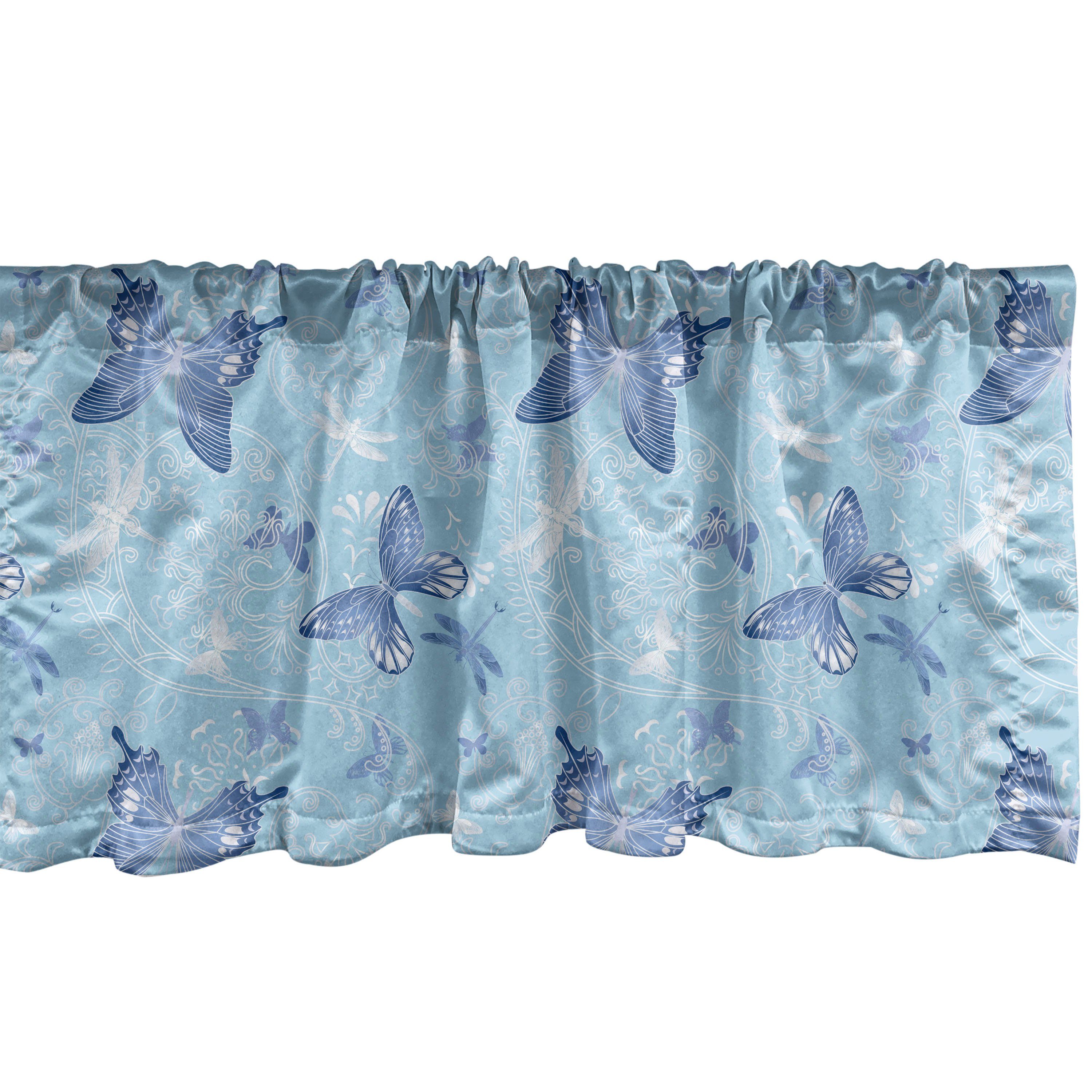 Scheibengardine Vorhang Volant für Küche Schlafzimmer Dekor mit Stangentasche, Abakuhaus, Microfaser, Schmetterling blaue Libellen