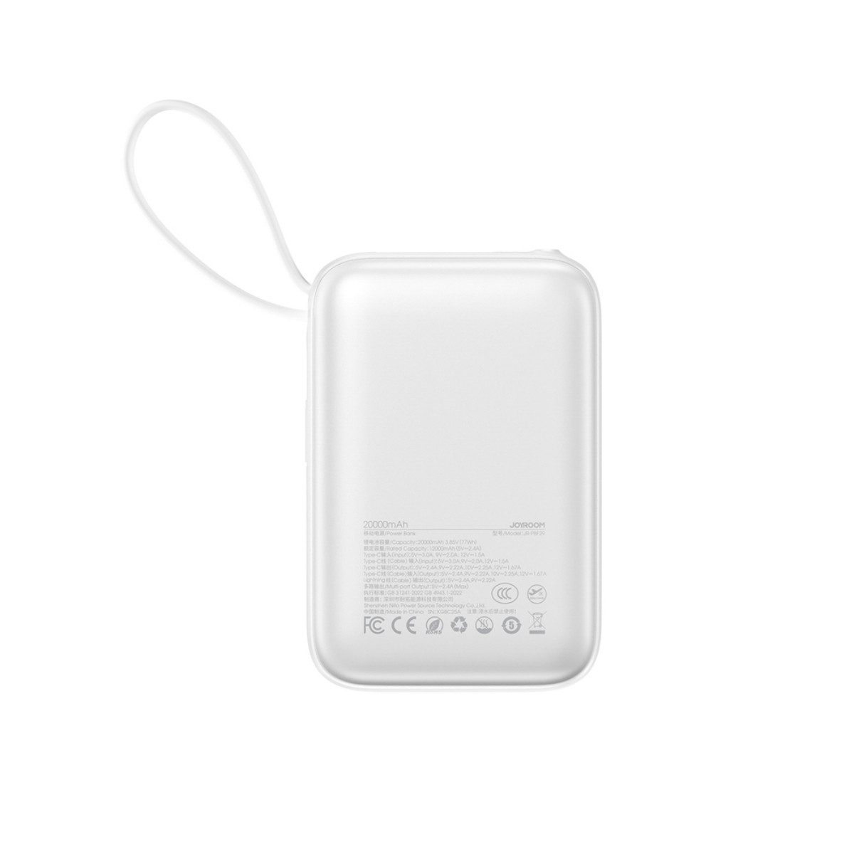 JOYROOM JR-PBF29 Powerbank Mobile Powerbank mit Schnellladefunktion 20000 mAh (5, 9, 10, 12 V), Powerbank mit integrierten Doppelkabeln und 22,5W Schnellladung