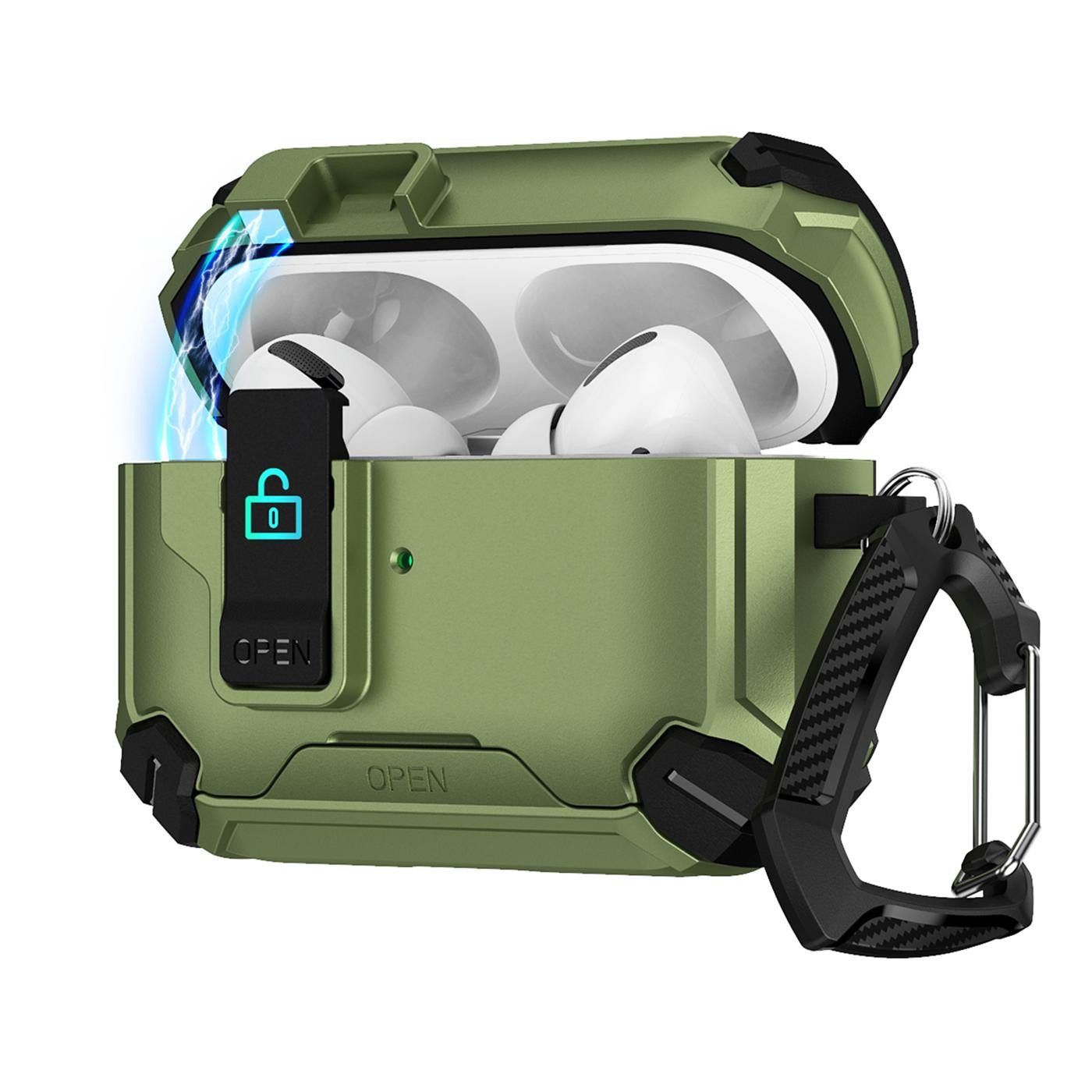 CoolGadget Kopfhörer-Schutzhülle Defender Hülle für Apple AirPods Pro 3 magnetisch mit Karabiner, 360° Full-Body Case Schutzhülle Handy Standfunktion magnetisch ladbar