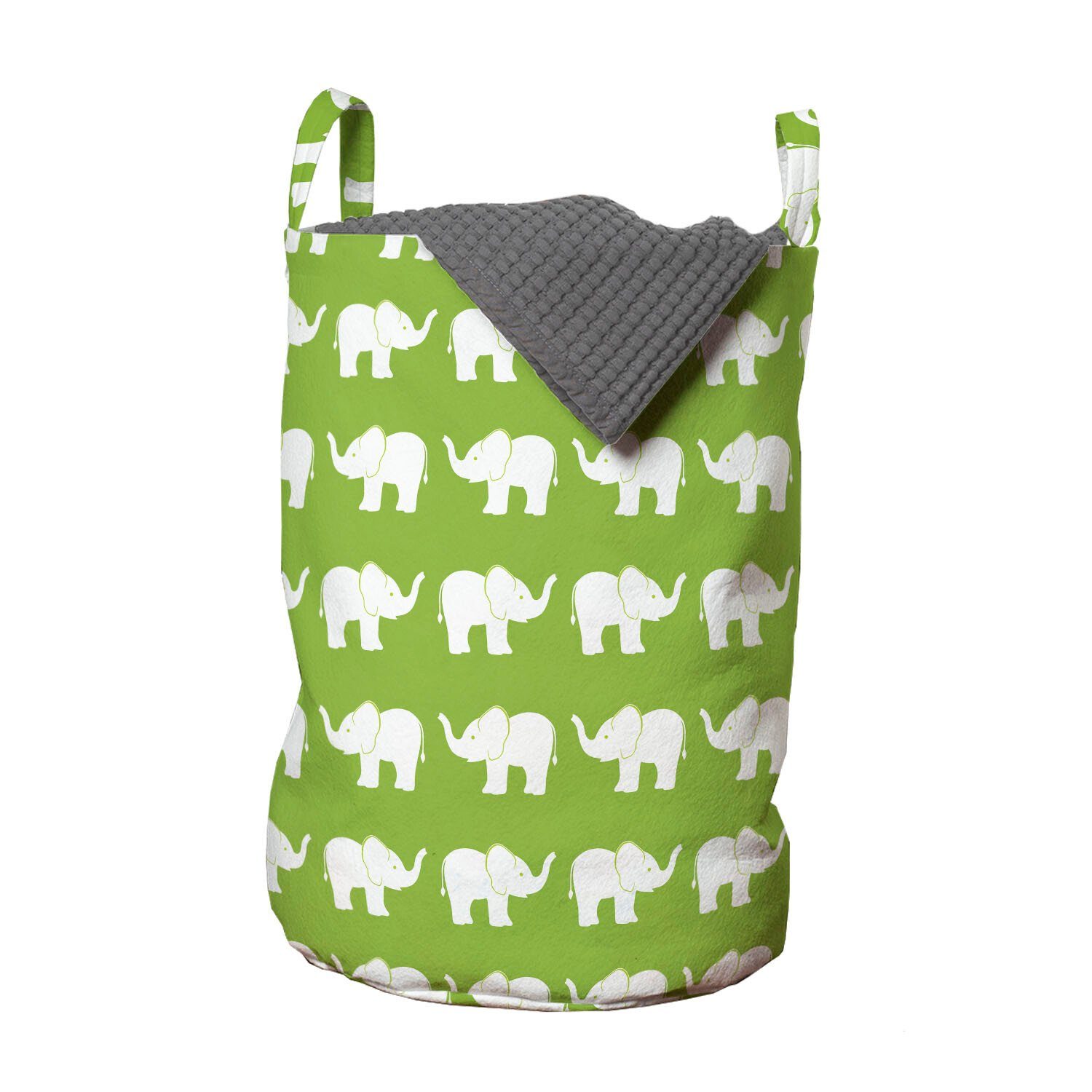 Abakuhaus Wäschesäckchen Wäschekorb mit Griffen Kordelzugverschluss für Waschsalons, Elefant Animal Art auf Lindgrün | Wäschesäcke