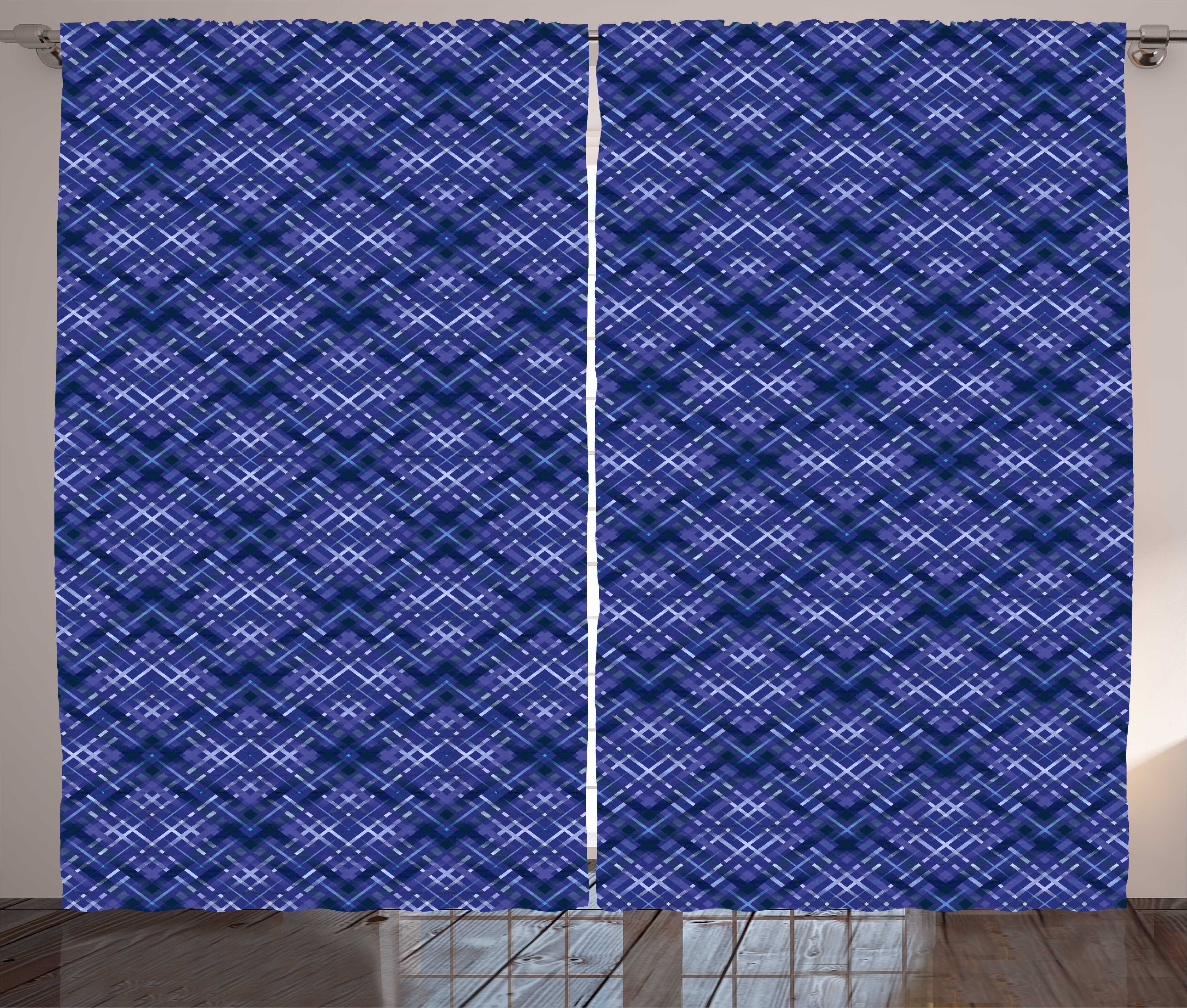 Blaue Töne Gardine Schlaufen geometrisch Plaid Kräuselband Schlafzimmer Abakuhaus, und Haken, Vorhang mit