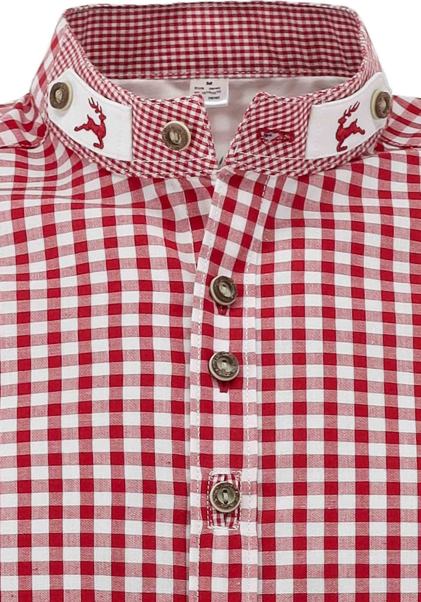 OS-Trachten mittelrot Trachtenhemd Riegel Stehkragen mit Langarmhemd Prabu mit